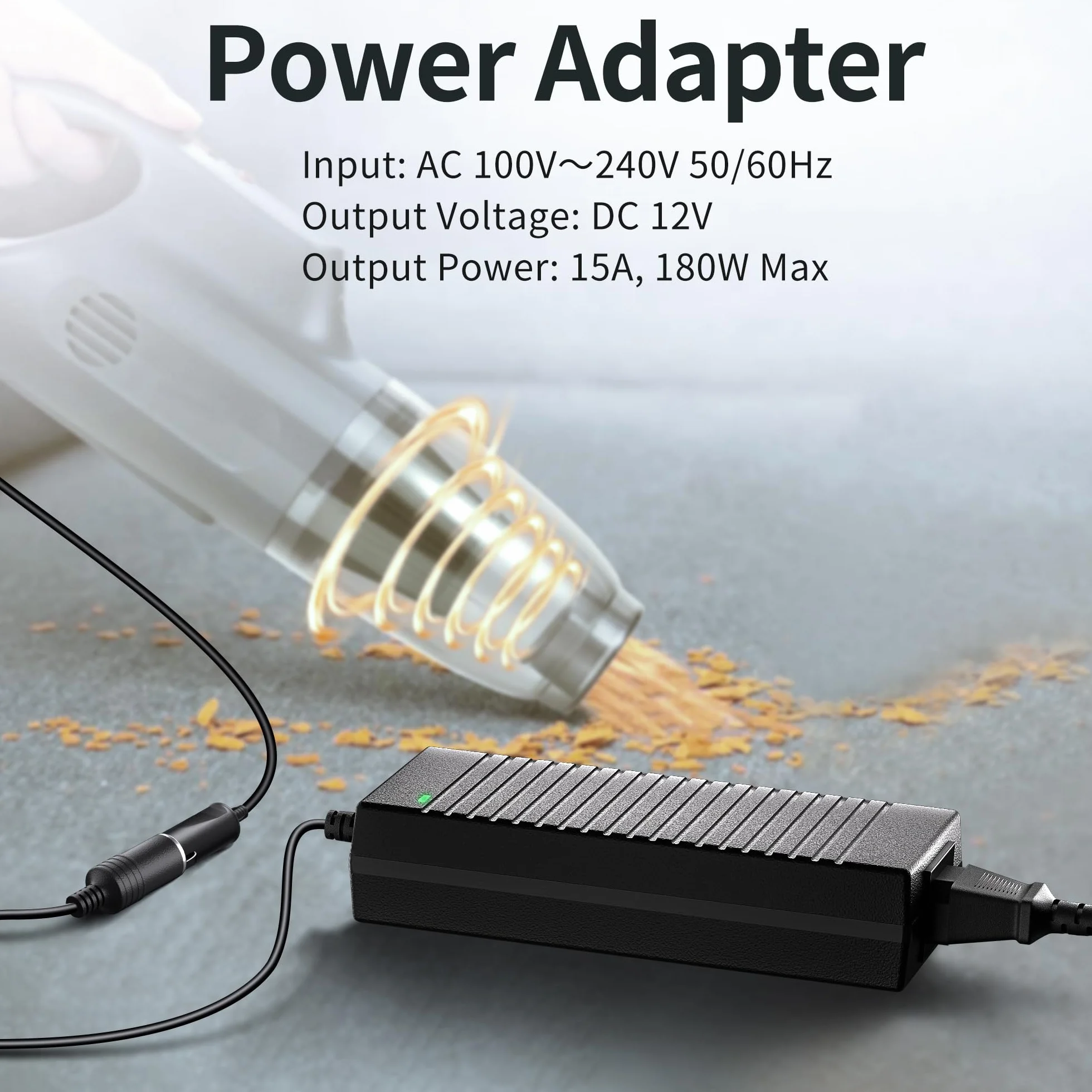 Adapter sieciowy do samochodu 180 W/15 A, przetwornica napięcia 2,65 m, 230 V na 12 V, 220 V, adapter z gniazdem zapalniczki do lodówki, odkurzacza samochodowego, lodówki samochodowej,