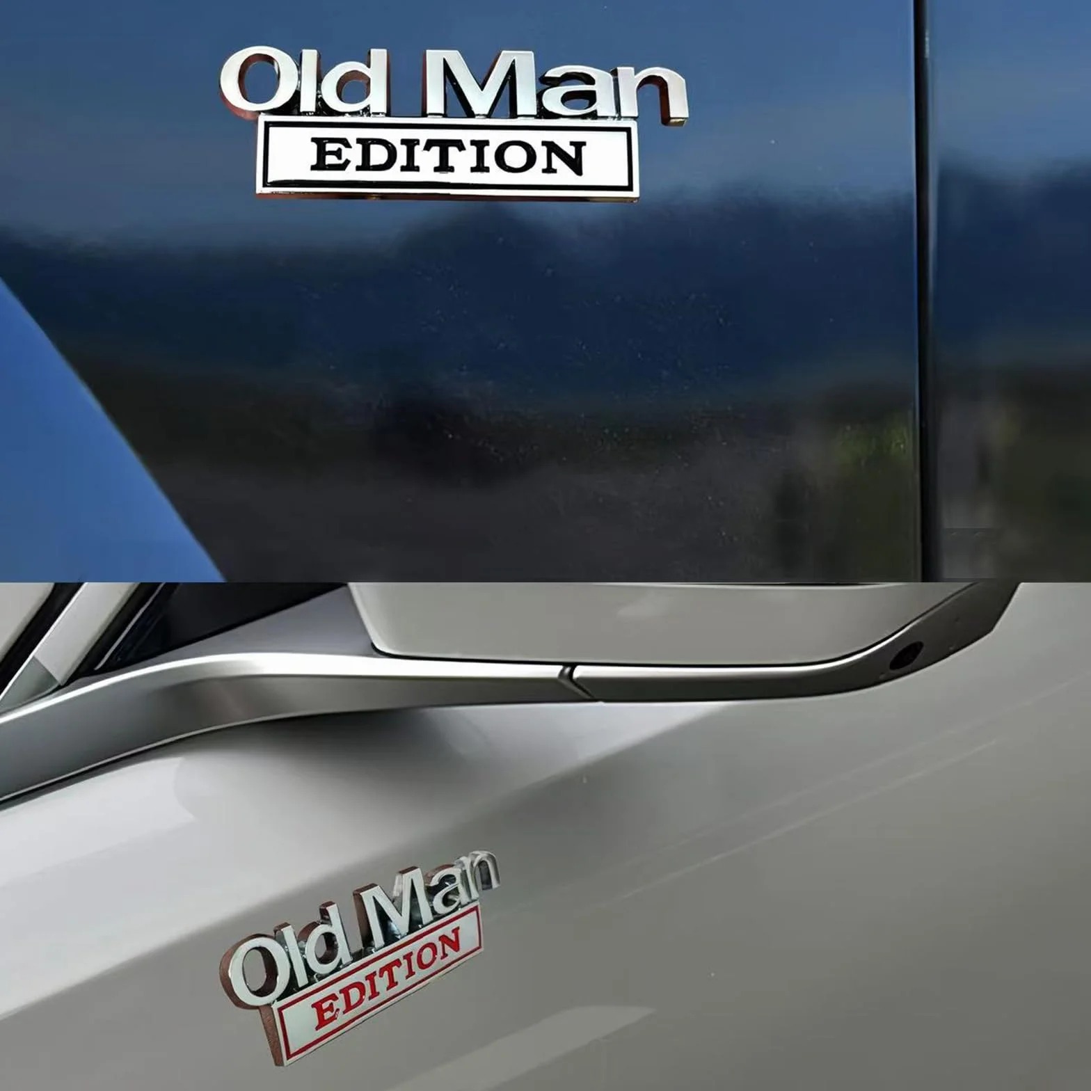 Old Man Edition emblemat samochodowy, 4 sztuki, metalowe naklejki 3D, naklejki na samochód dla mężczyzn, zabawna edycja, naklejka na zderzak, zabawna naklejka na zderzak, tabliczka z imieniem