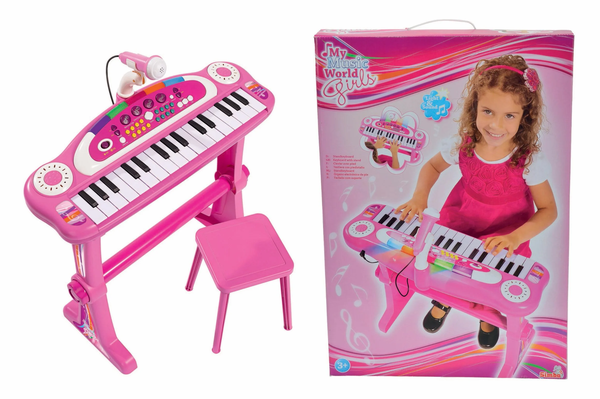 Simba 106830690 – My Music World Girls stojąca klawiatura, 31 przycisków, światło i dźwięk, 55 cm, od 3 lat
