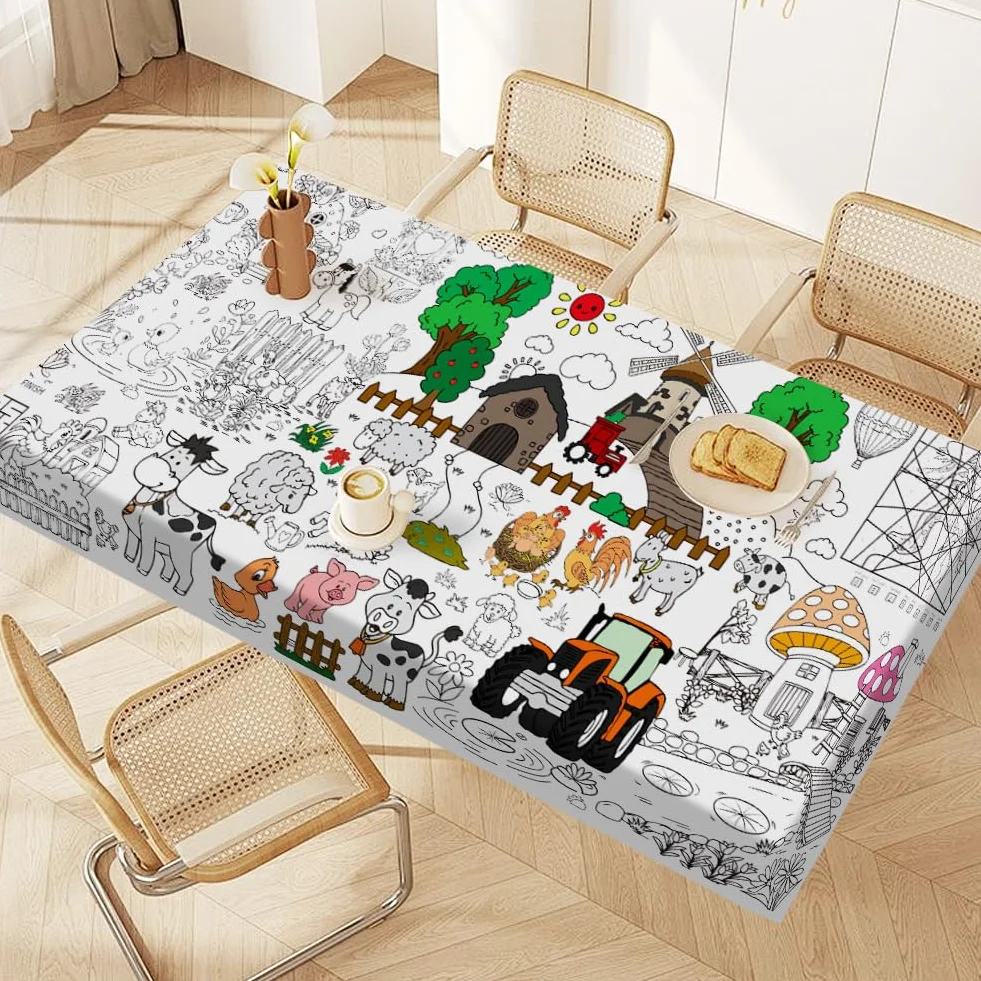 Farma Farbowanie Obrus, DIY Kids Party Obrus, Olbrzymi Kolorowanki Plakat dla Dzieci, Chłopcy Dziewczęta Prezent Urodzinowy, Rzemiosło Bazgroły Sztuka