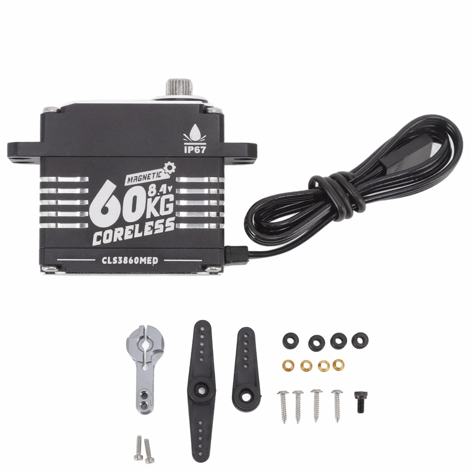 RC Gear Servo, Stop Aluminium Super Torque Programowalny IP67 Wodoodporna Przekładnia Kierownicza RC Czarny 60KG Silnik Bezrdzeniowy do Zdalnie Sterowanego Robota (360 stopni)