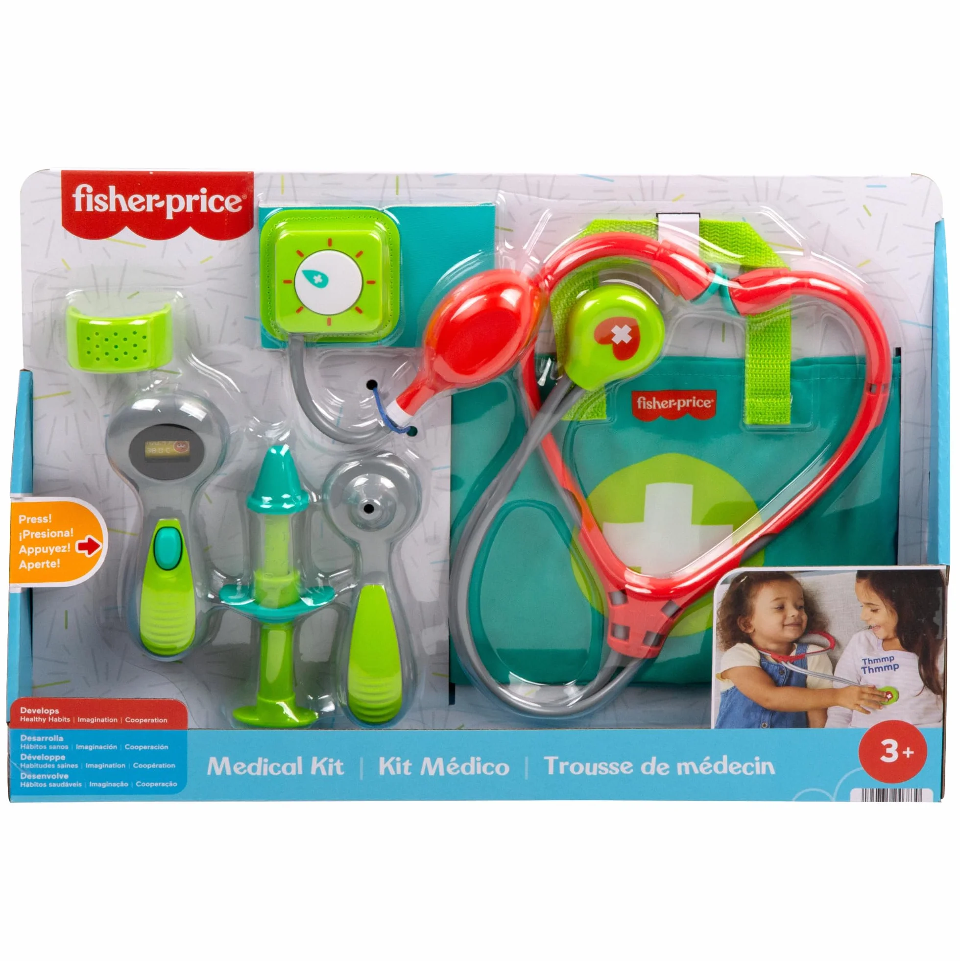 Fisher-Price Zestaw Mały Doktor Torba Kreatywna zabawka z 7 elementami do zabawy w lekarza dla 3 latków i starszych dzieci, HYH26