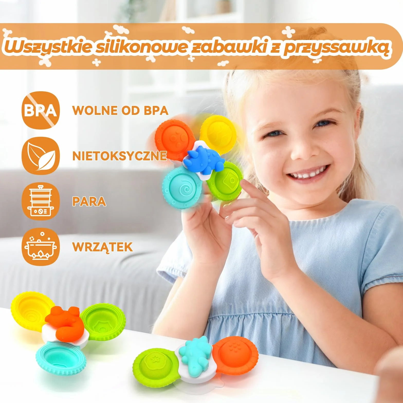 Spinner z przyssawką, 3 szt. sensorycznych zabawek do kąpieli z przyssawką, wszystkie silikonowe zabawki dla dzieci do podróży dla maluchów w wieku 3 lat i starszych