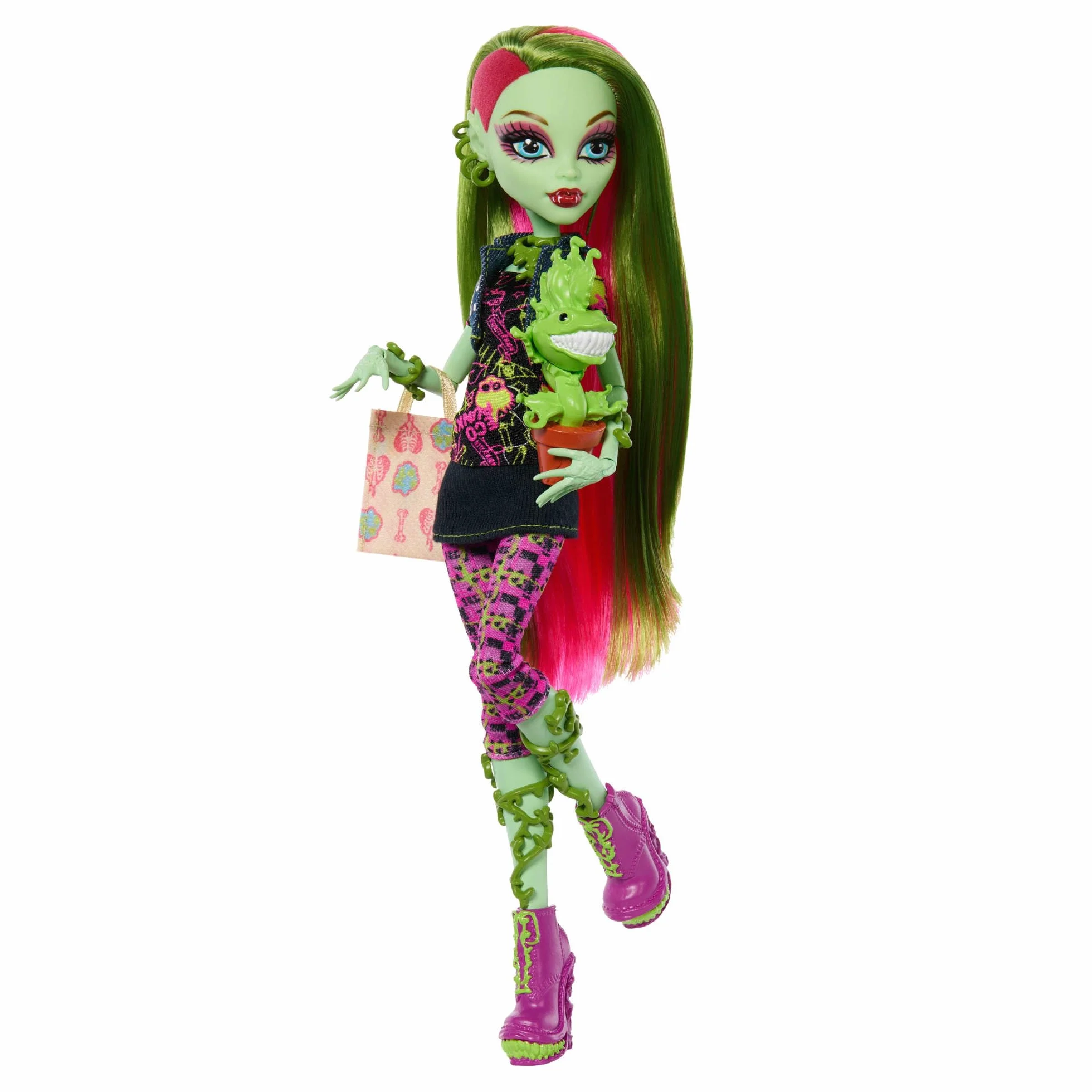 Monster High Venus McFlytrap Reprodukcja Lalka kolekcjonerska, podstawka, pamiętnik i zwierzątko Chewlian, zabawka dla dzieci 6+, fanów i kolekcjonerów, JHK58