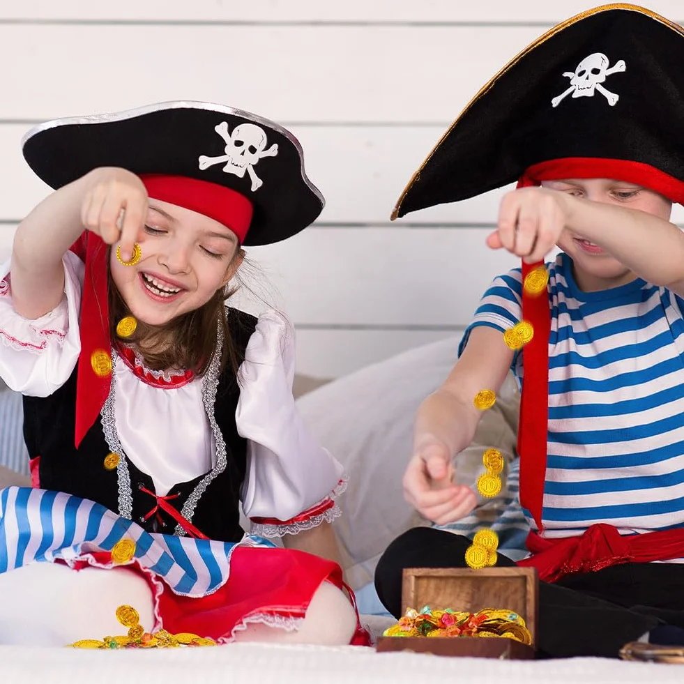 Flintronic Zestaw piratów z kamieni szlachetnych, 240 sztuk skarbu piratów, pirackie złote monety dla dzieci, 80 złotych piratów / 160 cennych piratów, dekoracja na Boże Narodzenie Halloween