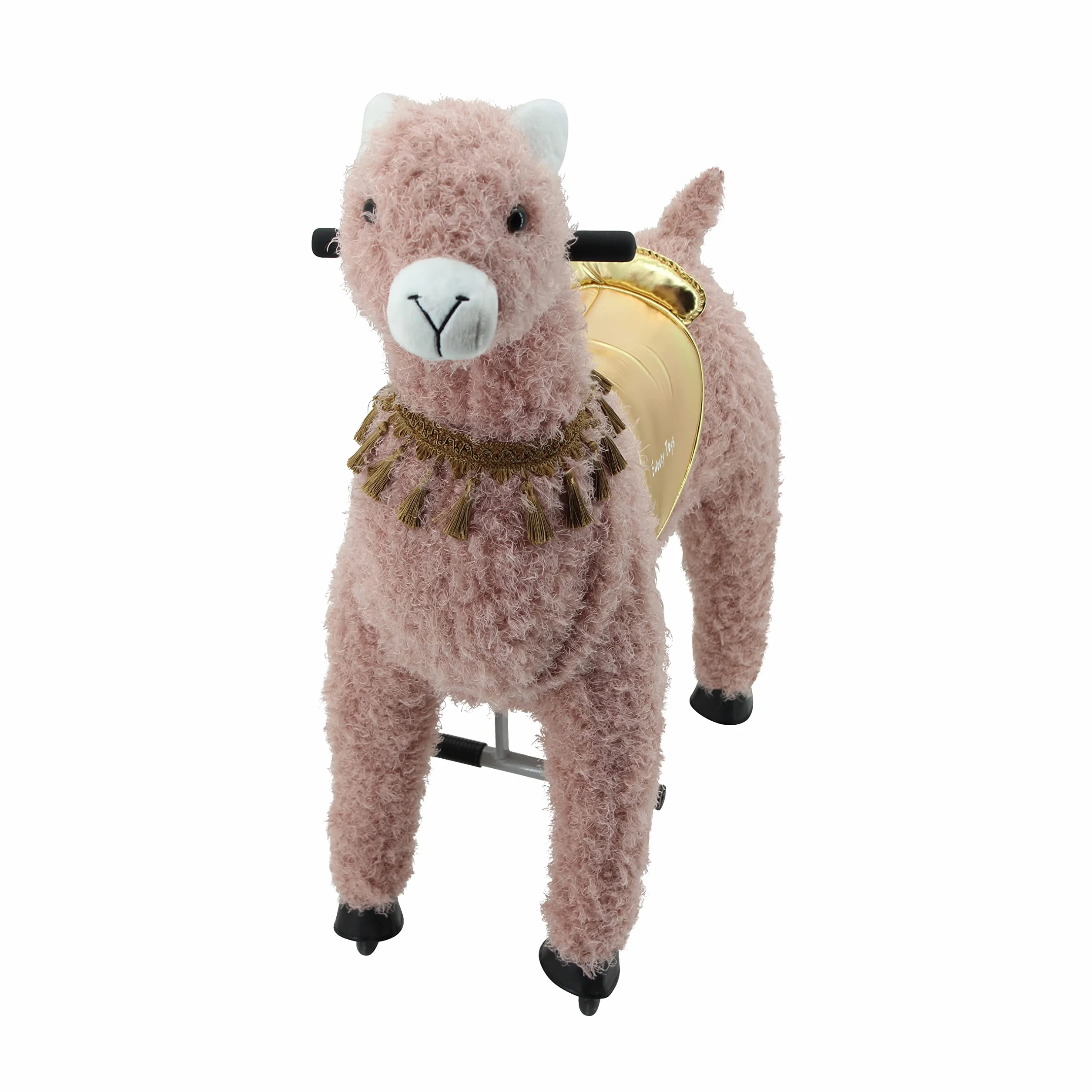 Sweety Toys 13913 Bieżnik duży alpaka różowy ze złotym siodełkiem na kółkach, dla 4 do 9 lat