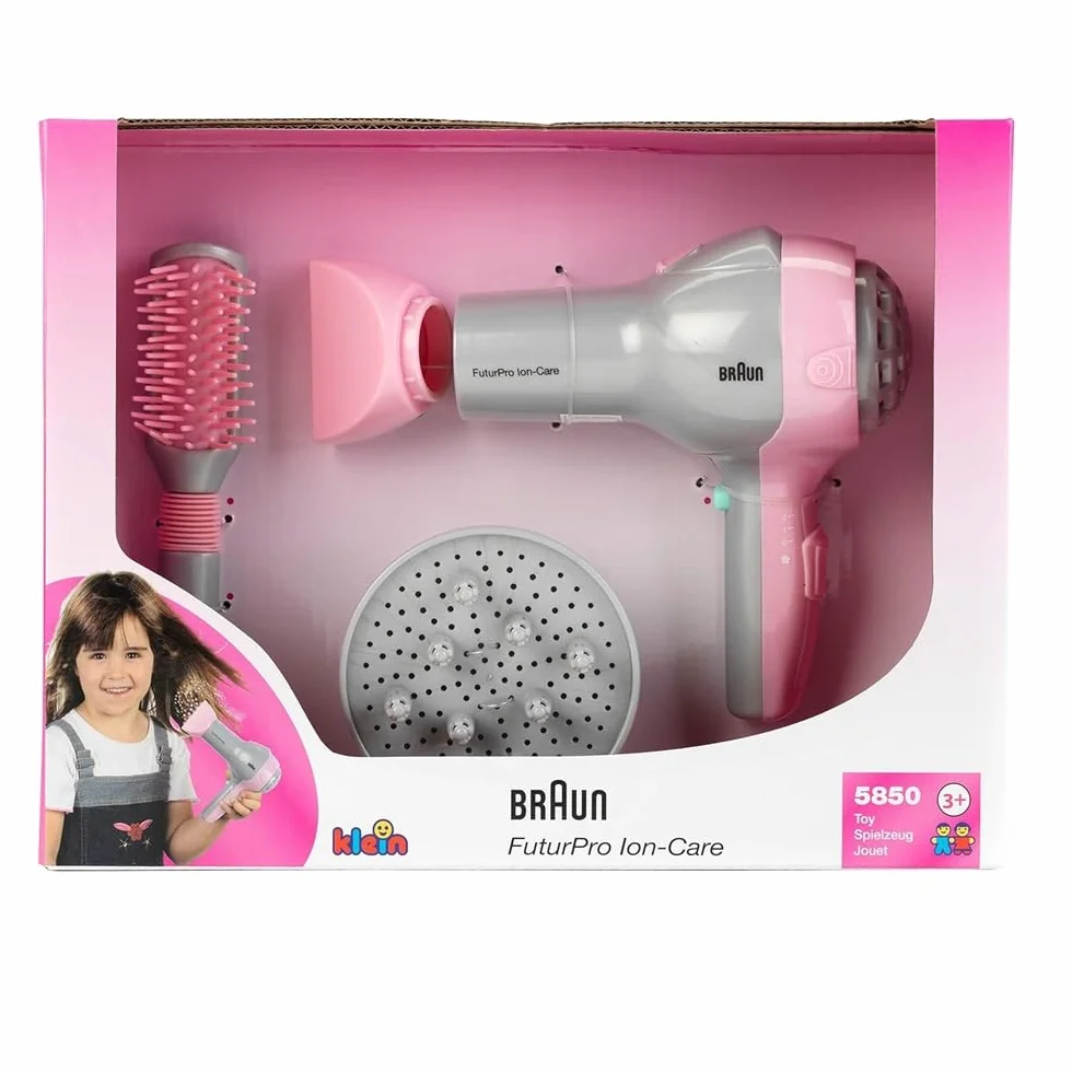 Theo Klein 5850 Braun Hair Dryer I Children's Hair Dryer Incl Brush and Diffuser Attachment I Toys for Children Aged 3 and over