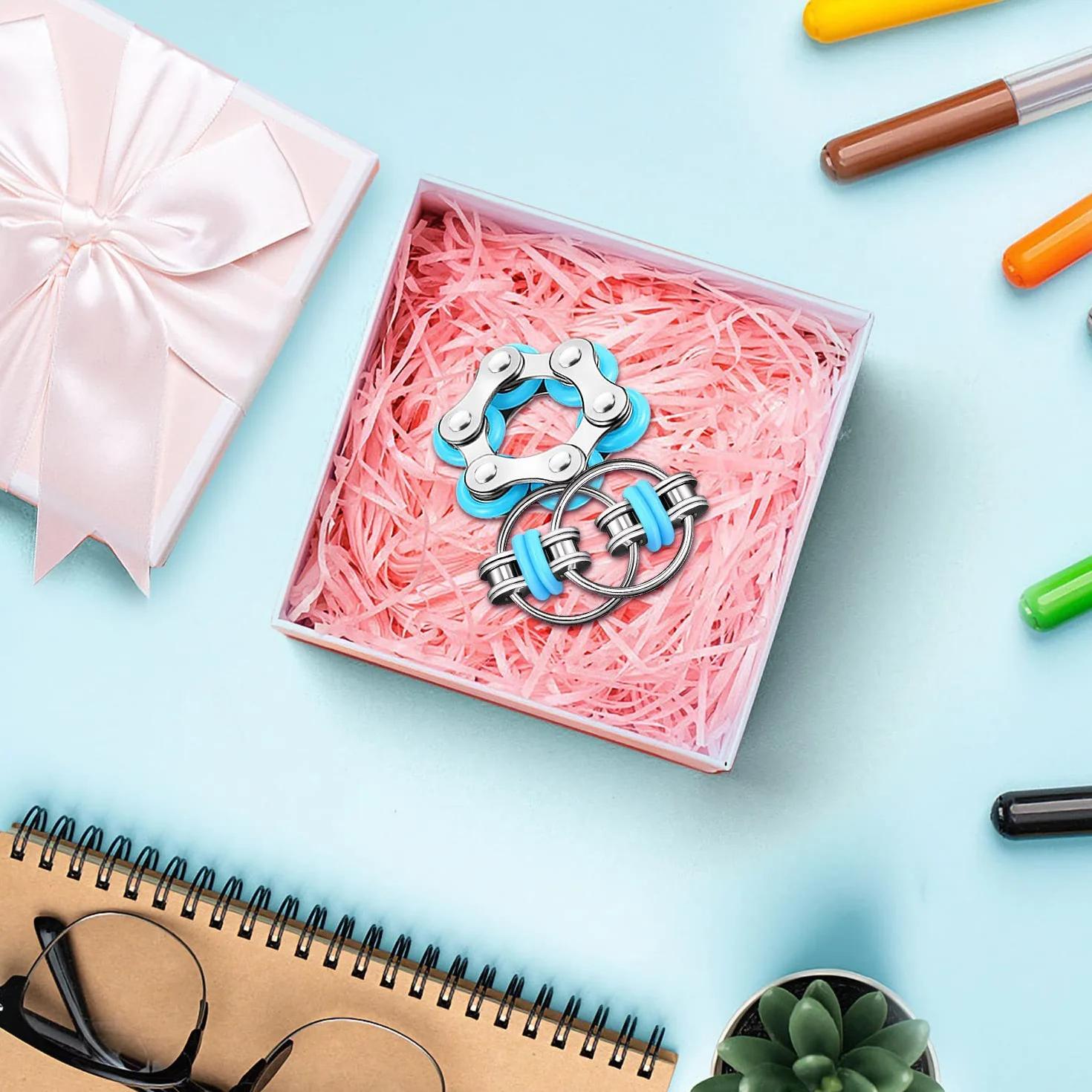 Łańcuch rowerowy Fidget Toys, cztery kółka i breloczek do kluczy dla osób z ADHD, ADD, autyzmem, łagodzący lęk, dla dorosłych i nastolatków
