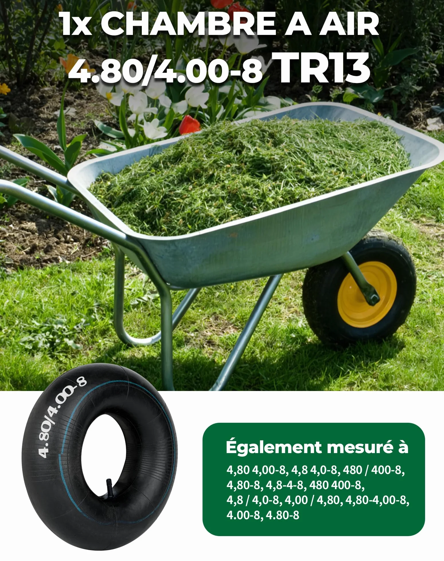 1 x dętka 4.80 4.00-8 z prostym zaworem TR‑13, wąż do koła taczki 480 x 400 8 opony do taczki