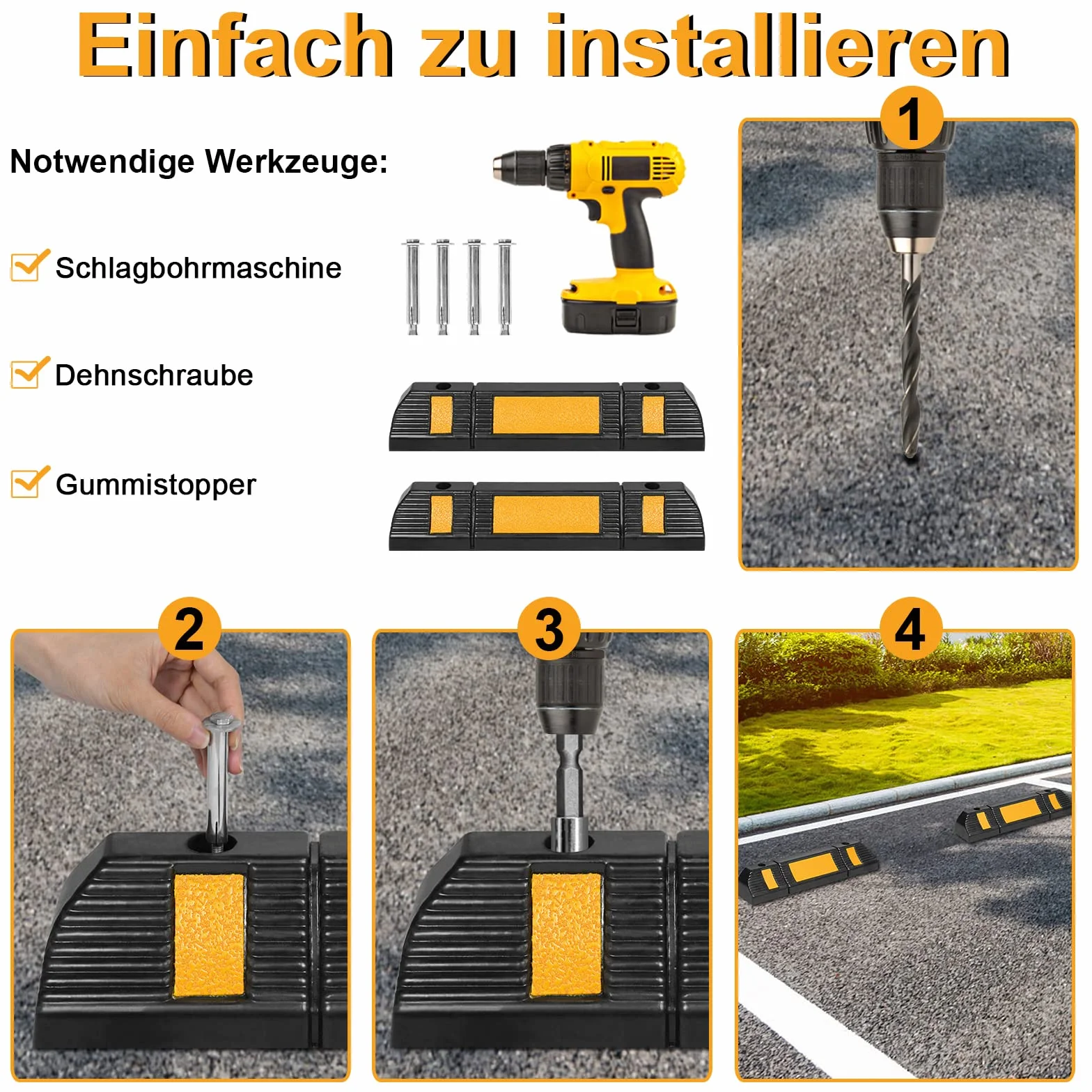 YRHome Ogranicznik Parkingowy Gumowy Stoper do Kół 60 cm Ochrona Przed Najechaniem