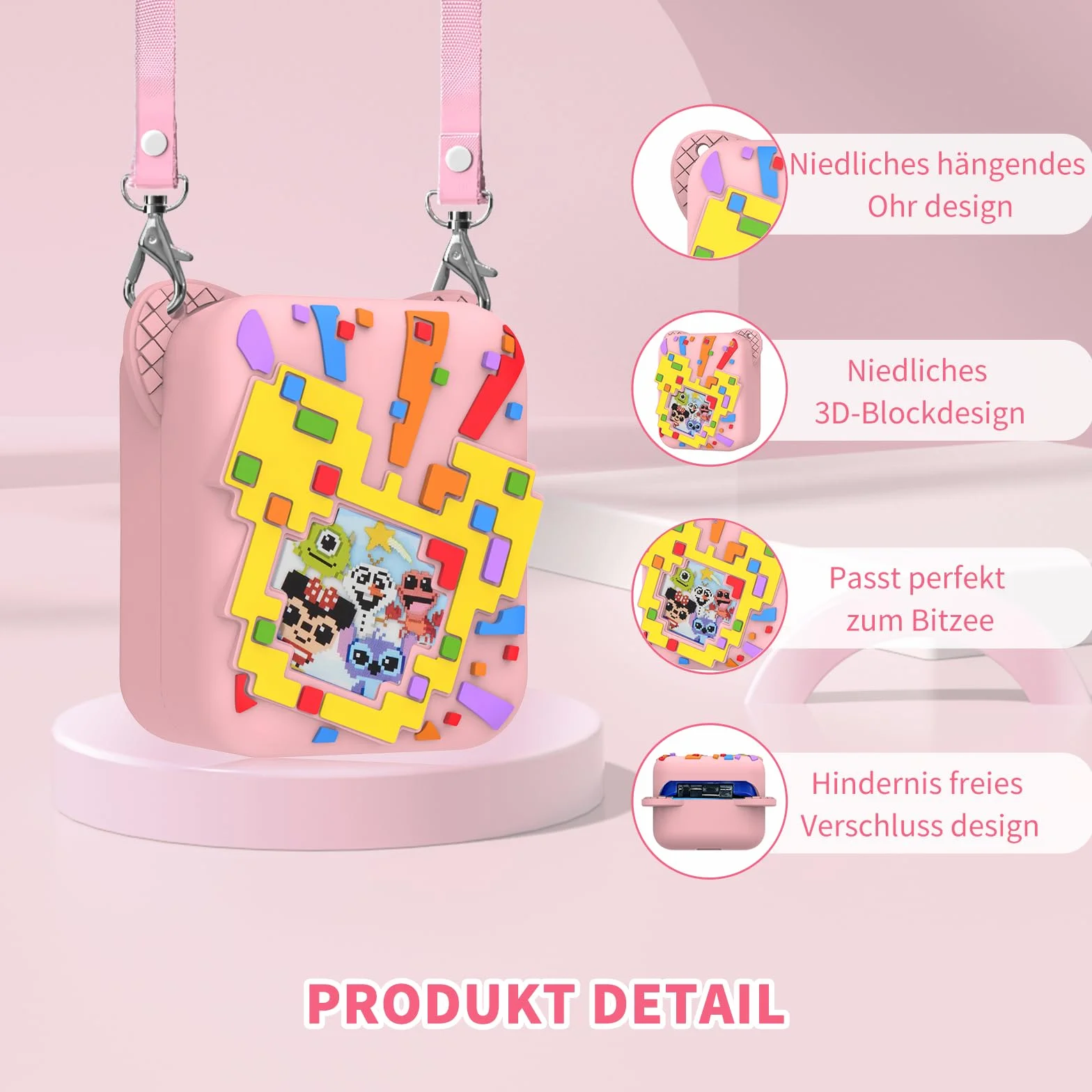 etui ochronne na bitzee Interactive Toy, antypoślizgowe i odporne na zarysowania silikonowe etui ochronne do interaktywnych akcesoriów do zabawek firmy Bitzee, ze smyczą (różowe)