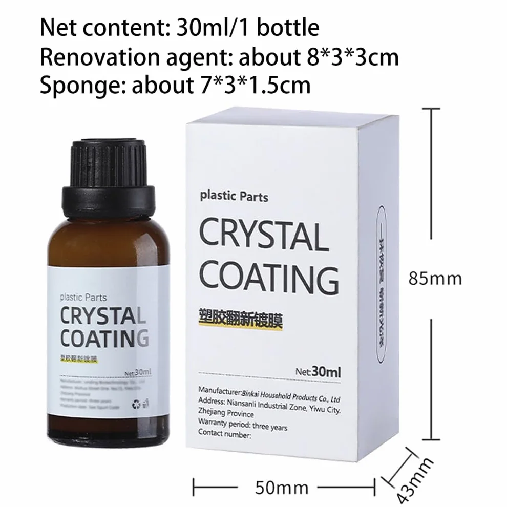 Plastic Parts Refurbish Agent, Crystal Coating for Car, With Sponge, Crystal Coating Plastic Restorer Interior and Exteriorm Refurbish Agent, Deep Maintenance Of Your Car (3)
