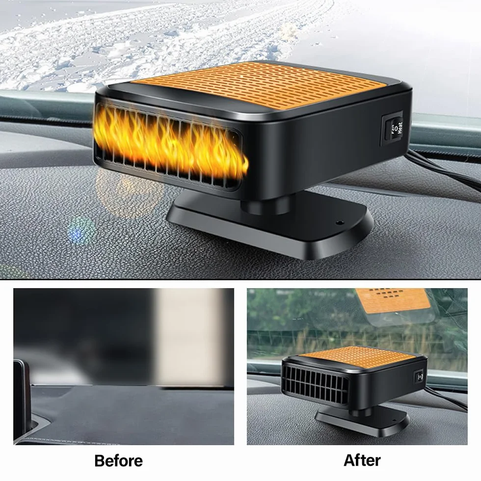 Ogrzewanie samochodowe, 12V 200W odmrażacz samochodowy, przenośne ogrzewanie samochodowe z podstawą obrotową 360°, 2 w 1 ogrzewanie samochodowe i odmrażacz, ogrzewanie postojowe do gniazda
