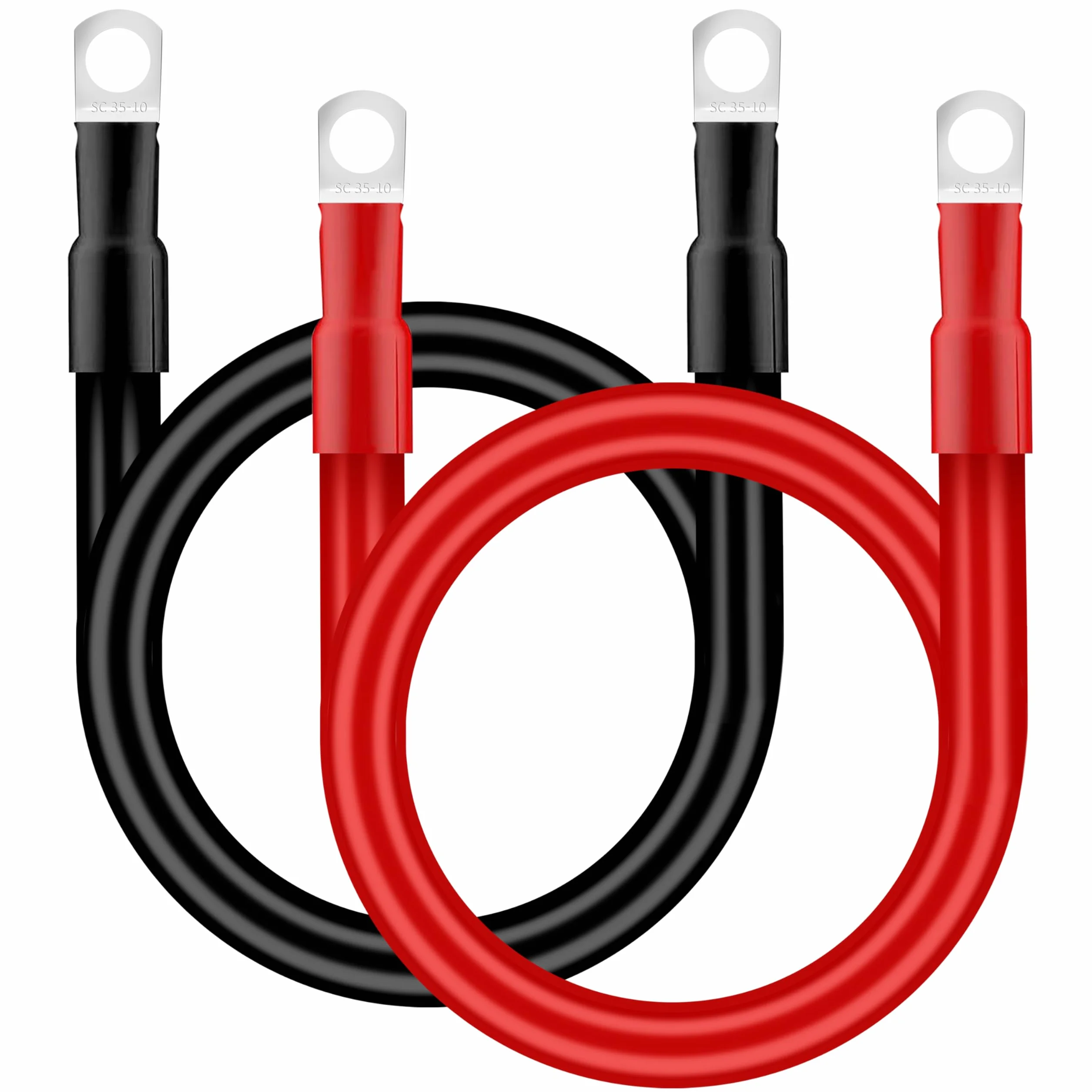 QIMEI-SHOP Kable akumulatora samochodowego 35 mm² 50 cm Przewody falownika akumulatora 2AWG 12V Kabel akumulatora z końcówkami kablowymi M10 do samochodów ciężarowych motocyklowych morskich