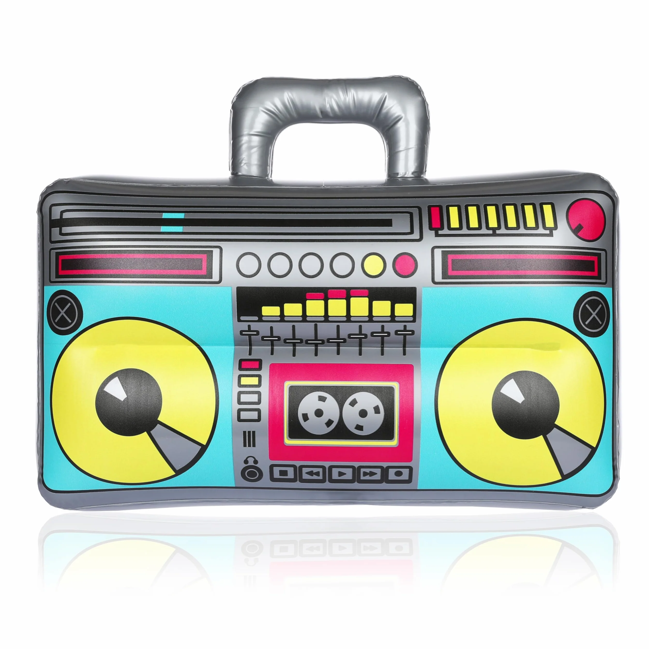 FunX Nadmuchiwany gettoblaster – akcesoria z lat 80-tych i 90-tych XX wieku, na karnawał, imprezy i kostiumy – przycisk do kąpieli, aerobik, strój hip-hopowy – 38 x 28 cm (mały)