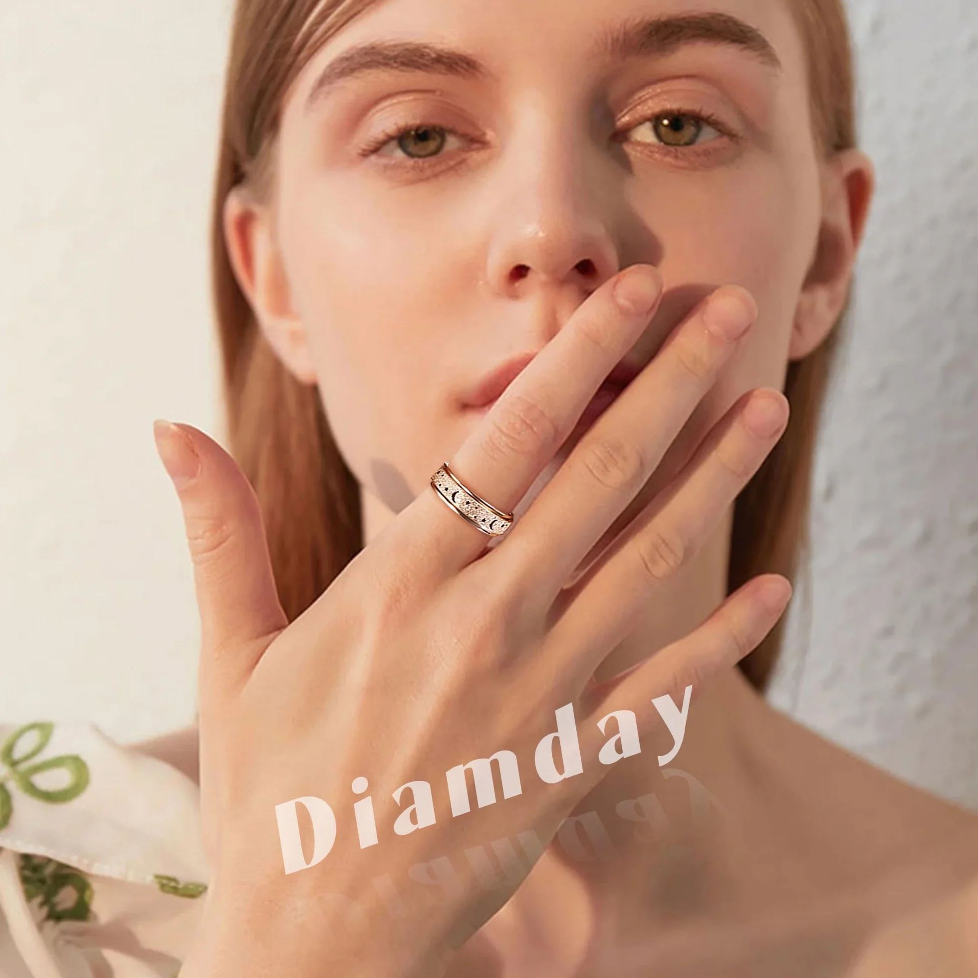 Diamday Pierścienie lękowe Spinner Pierścienie stresowe Lęk Relief Fidget Band Pierścień dla kobiet Mężczyzn Pierścienie ze stali nierdzewnej Przeciwstresowe Księżyc Gwiazda Piasek Blast Wykończenie