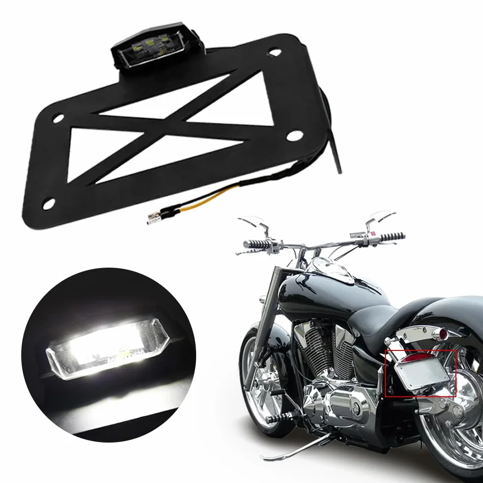 Baceyong Wspornik oświetlenia tablicy rejestracyjnej motocykla, motocyklowe boczne mocowanie LED tylnego światła z uchwytem tablicy rejestracyjnej, pasuje do motocykli, motocykli sportowych, cruiserów