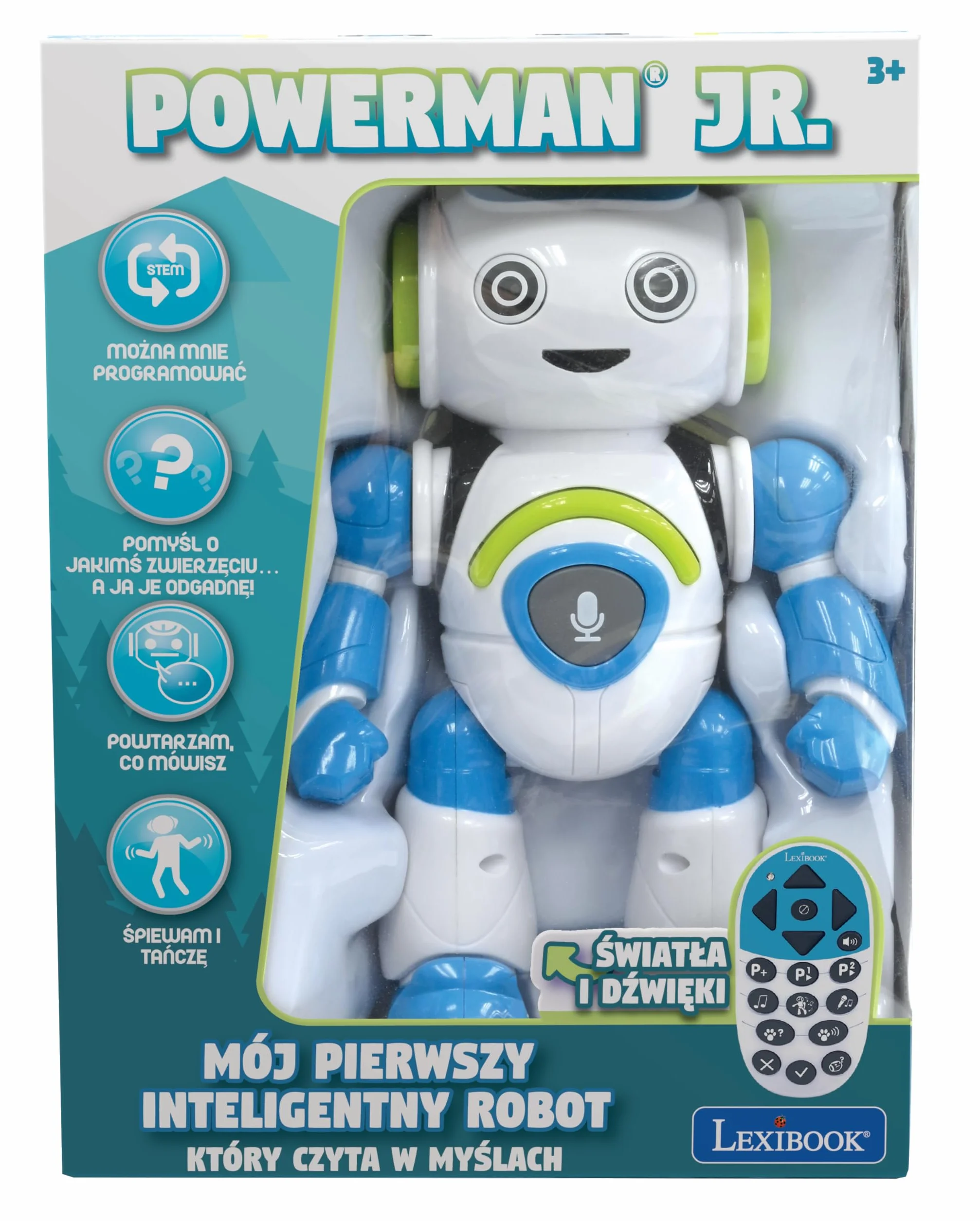 Lexibook Powerman Jr, wersja polska, interaktywny inteligentny robot zabawka, który czyta w myślach, zabawka dla dzieci, taniec, muzyka, zwierzęta, ROB20PL