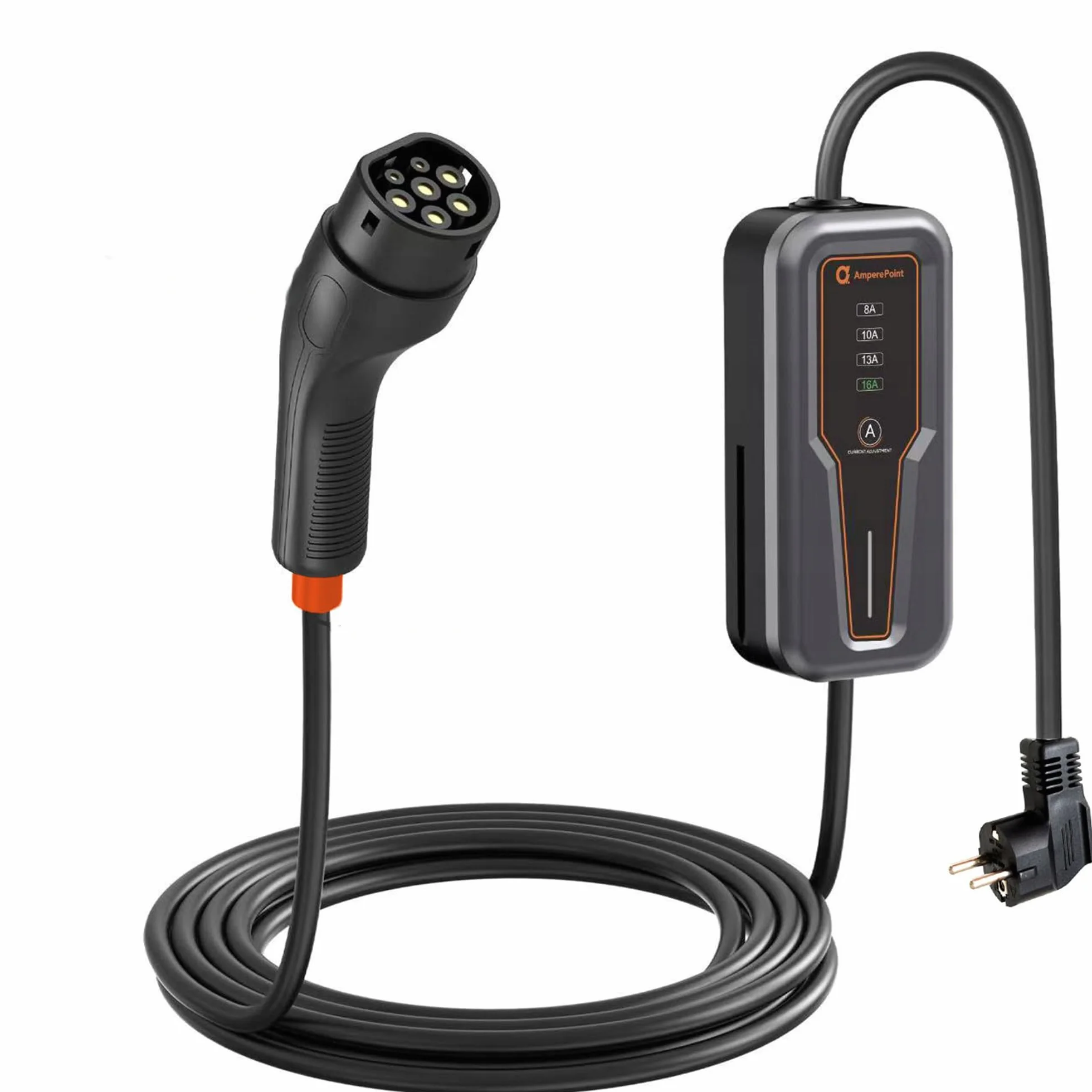 Mobilna stacja ładująca 3,7 kW 16 A typ 2 z regulowaną mocą ładowania 8-16 A, kabel do ładowania o długości 5 m z przyłączem sieciowym 230 V, przenośna ładowarka EV do samochodów