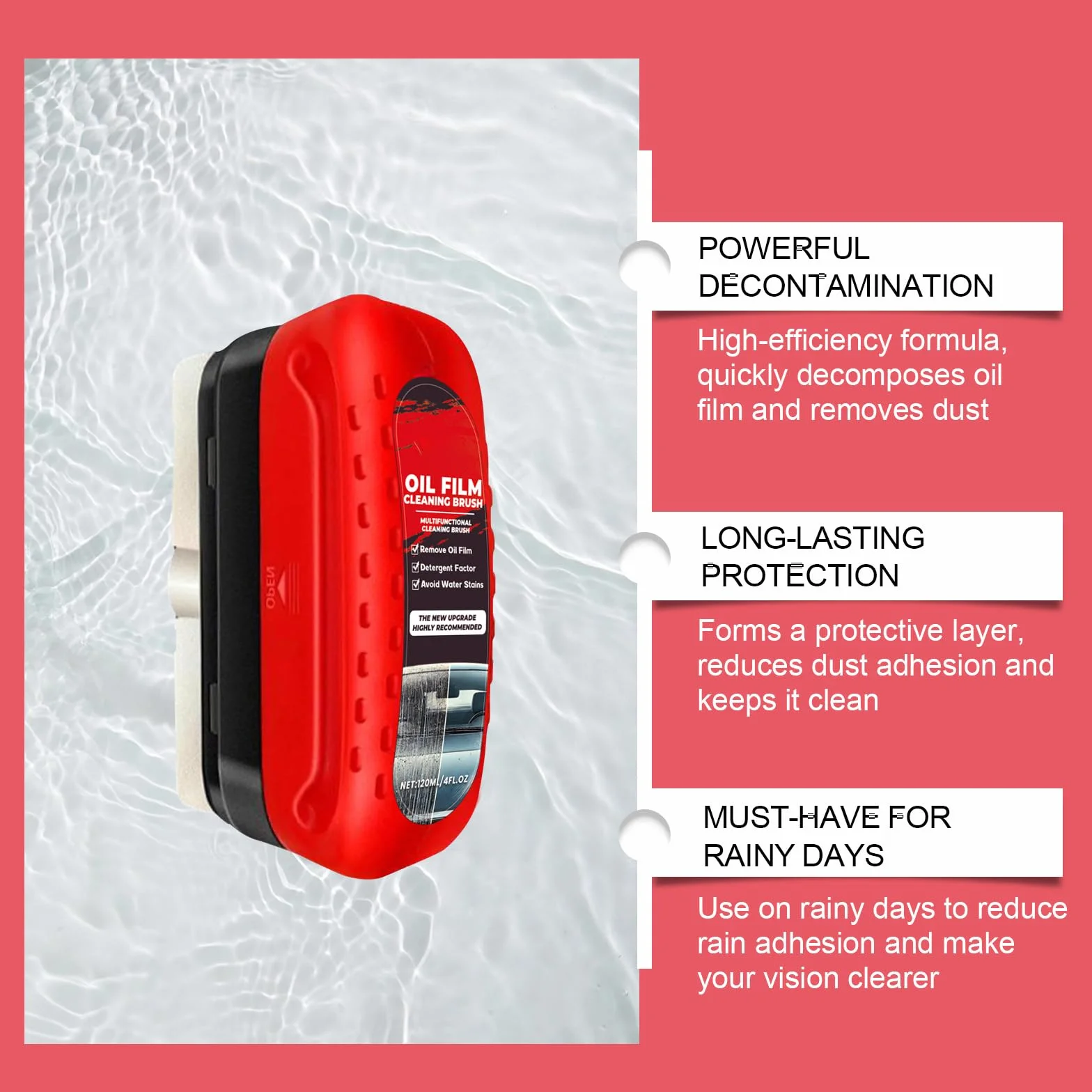 Automotive Oil Film Cleaning Brush, Hydrofobowa powłoka przedniej szyby, Powerful Car Glass Oil Film Stain Emover, Automotive Oil Film Cleaning Brush, płyn do czyszczenia folii olejowej Szkło, 01