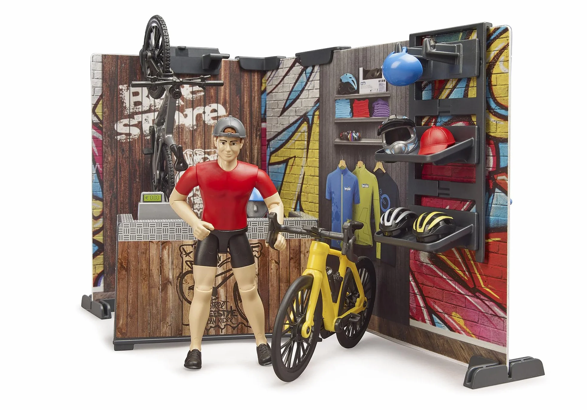 bruder 63120 - sklep rowerowy bworld z rowerami wyścigowymi, rowerami górskimi, warsztatem, sprzętem, narzędziami, ladą sprzedażową