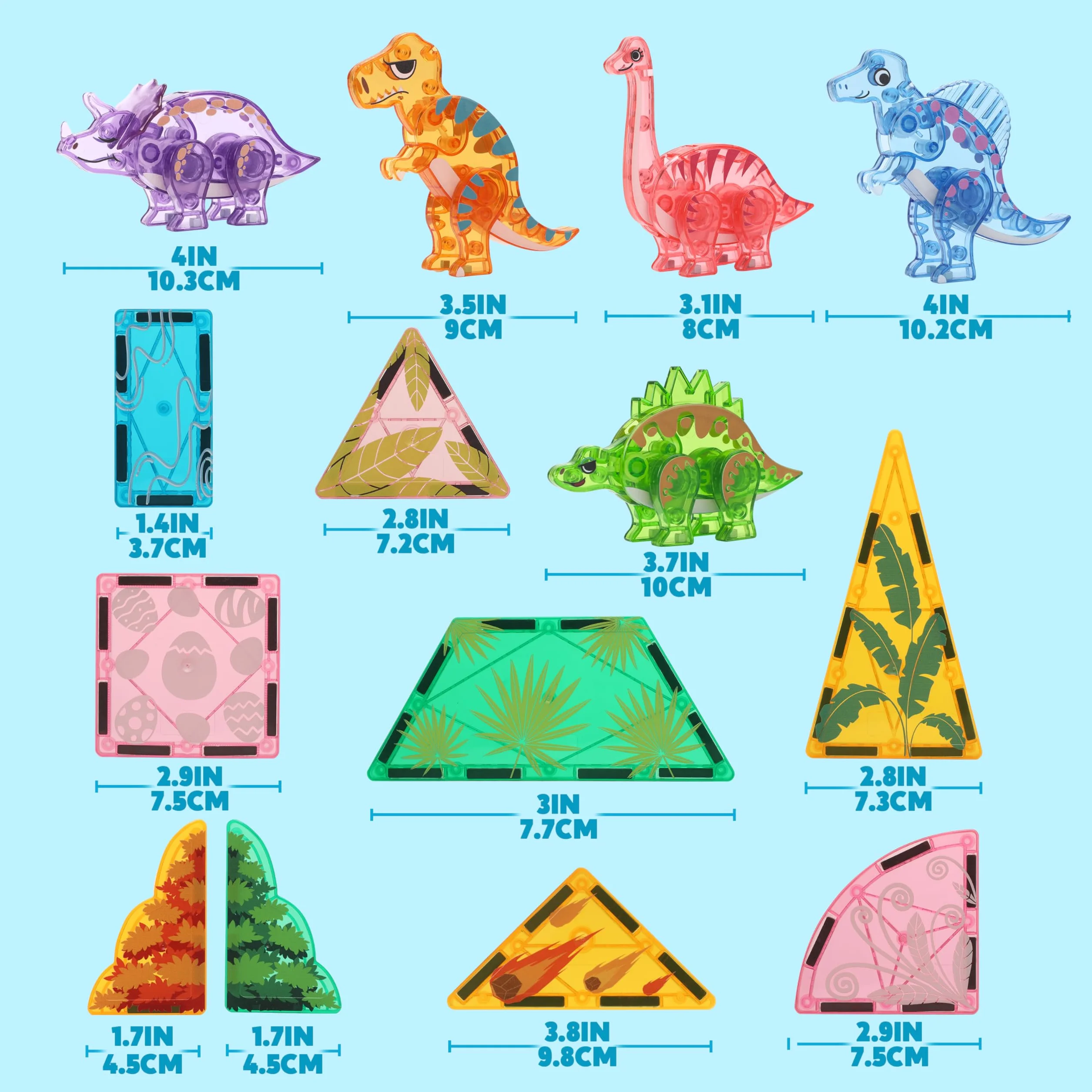 SYNCFUN Magnetyczne Płytki Zestaw Zwierząt z Dżungli dla Dzieci, 50 szt. Magnetycznych Klocków Płytek 5 Dinozaurów, Edukacyjne Zabawki Konstrukcyjne STEM dla Chłopców i Dziewcząt w Wieku 3-8 lat