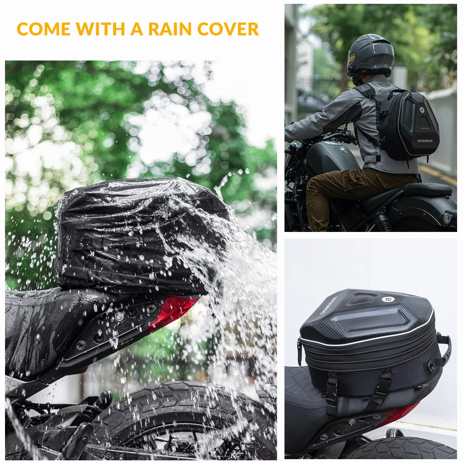 ROCKBROS Torba Motocyklowa na Bbagażnik, Duża Pojemność 20-35L, Solidna, Trwała, Rozbudowy, z Wodoodporną Osłoną i Paskiem na Ramię, Uchwyt na Kask z Zamkiem do Motocykli Skuterów Motorowery, Czarny