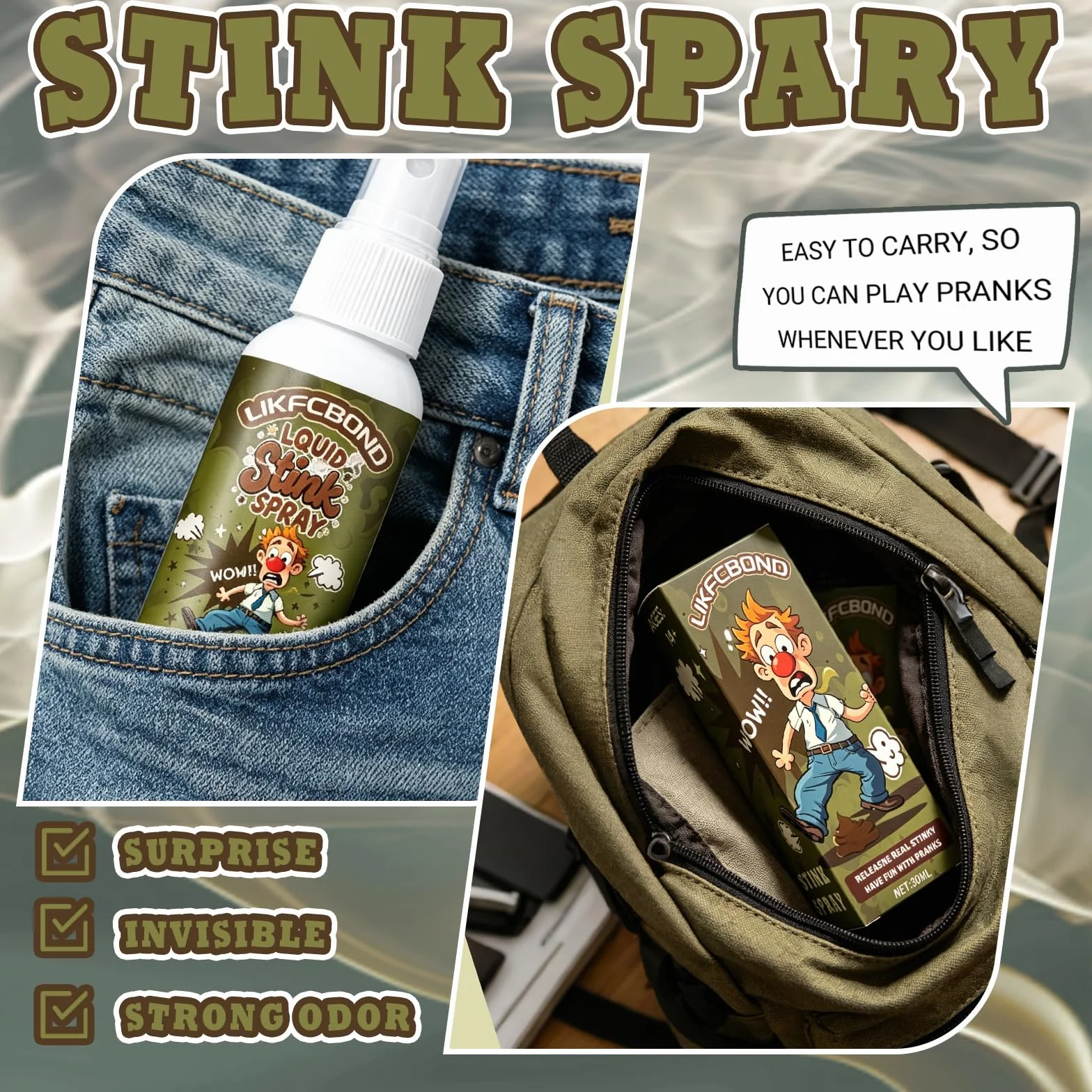 Śmierdzący Spray, Ekstra Mocny Spray Płynie, Niesamowity Śmierdzący Spray na Zarty, Funny Prank Stink Spray dla Dorosłych, Śmieszne Zart w Sprayu Nięcia, 1 Szt, 30ML