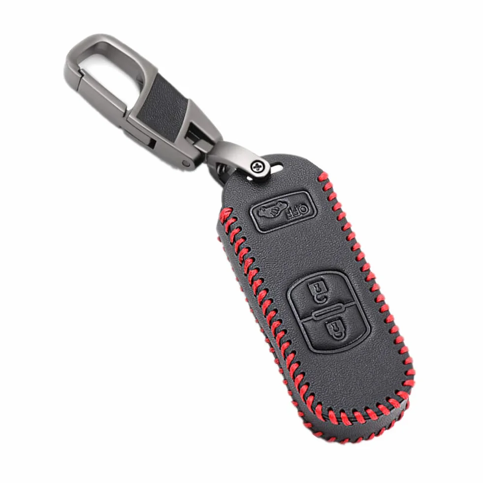 Skórzane etui na kluczyki samochodowe brelok do Mazda 2 3 5 6 CX-3 CX5 CX-5 M2 M3 M5 M6 3 przyciski Fob Keyless (czerwona linia)