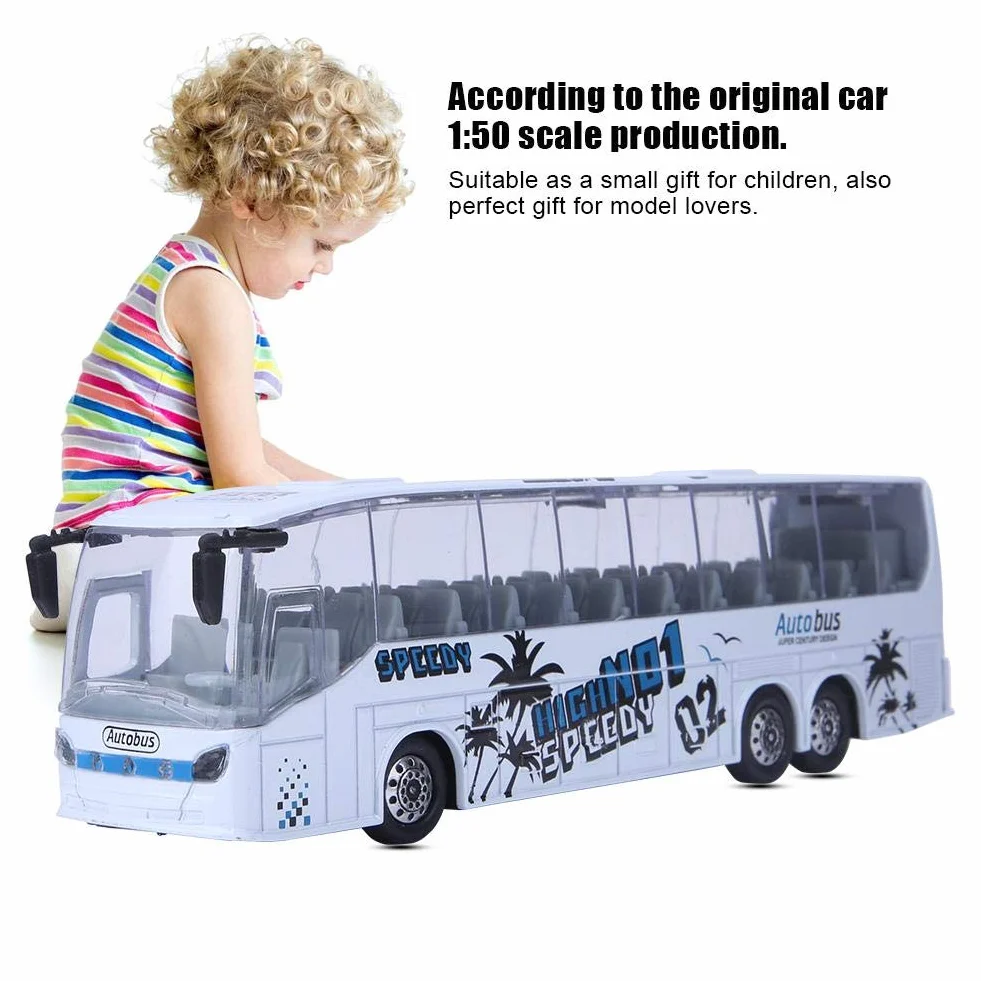Symulacja 1:50 Model autobusu tranzytowego, model autobusu Zabawka Stop Wycofana zabawka autobusowa ze światłem i muzyką dla dzieci (biały)