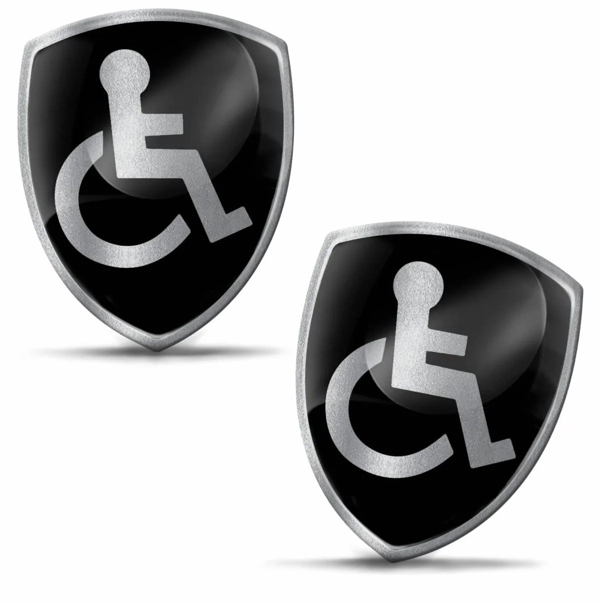 Biomar Labs 2 x naklejka 3D, żelowa, silikonowa, niepełnosprawna, Disabled symbol logo, wózek inwalidzki, tabliczka srebrna naklejka na samochód, motocykl, rower, okno, drzwi KS 94