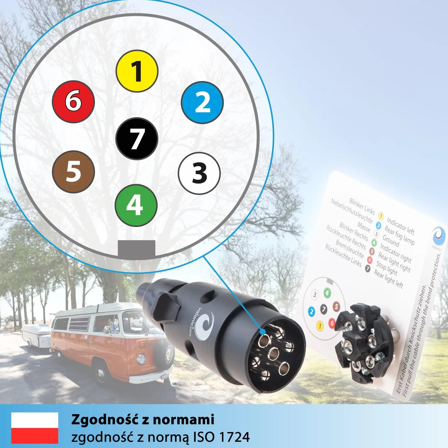 Valonic Wtyczka 7-pinowa do Przyczepy Czarna z Szablonem Przewodów