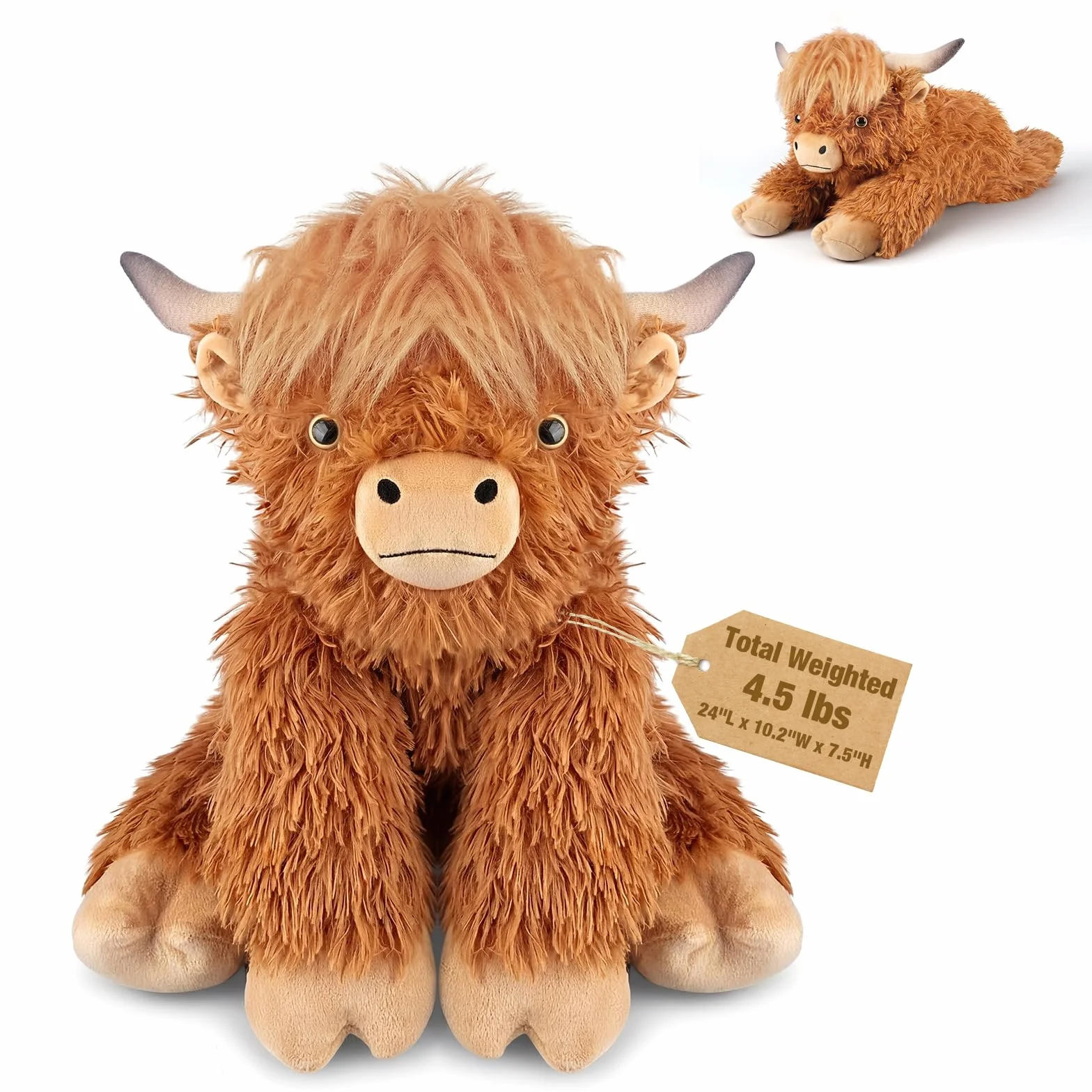 61 cm i 2 kg Highland Cow Ważone Pluszowe Zwierzę, Regulowane Poduszki Zabawek Pluszowych do Siedzenia i Leżenia z Wyjmowaną Torbą Ceramsite dla Towarzystwa, Przytulne i Miękkie Prezenty dla Dorosłych