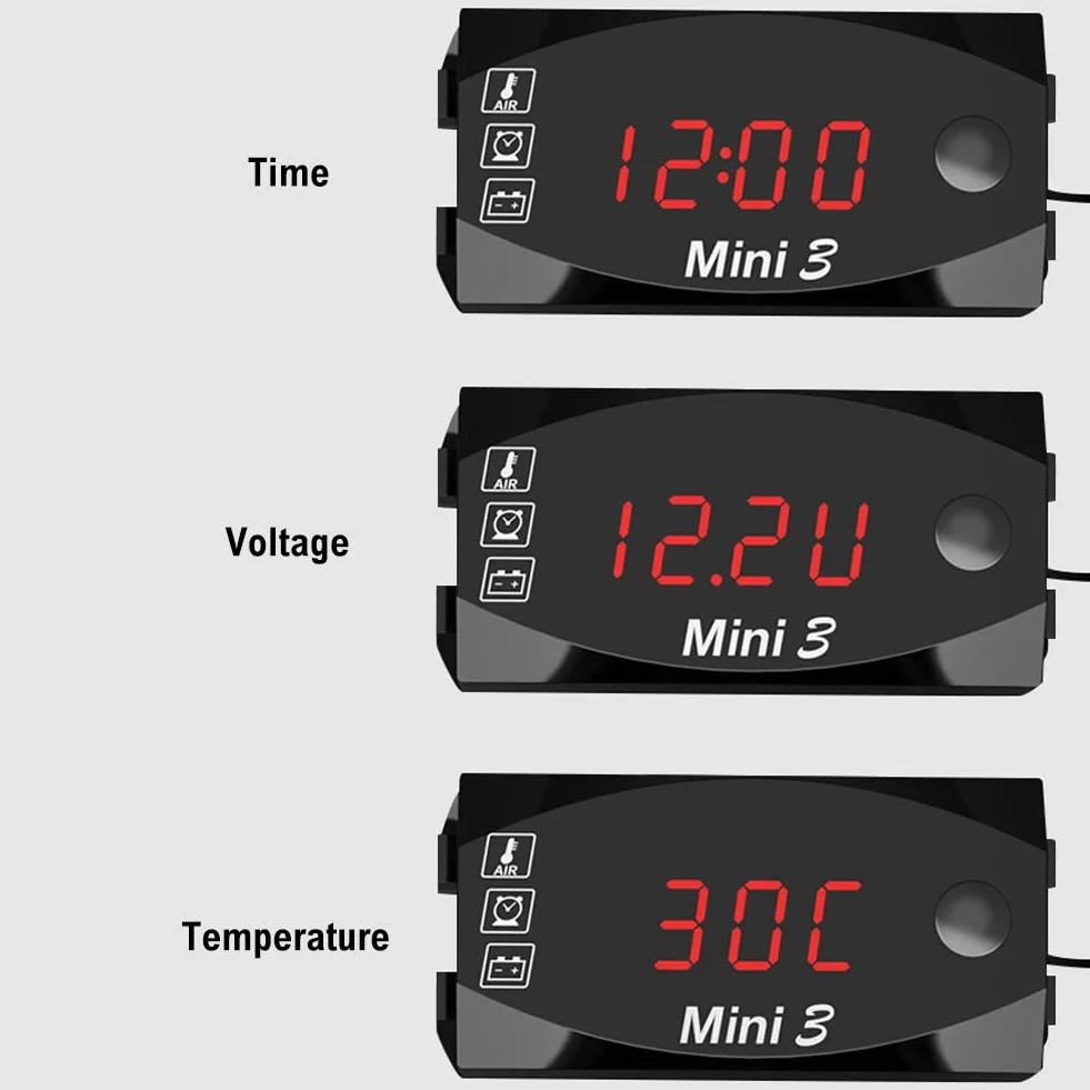 URFEDA Wielofunkcyjny termometr samochodowy, zegar cyfrowy, monitorowanie napięcia, woltomierz, zegar, temperatura, cyfrowy budzik