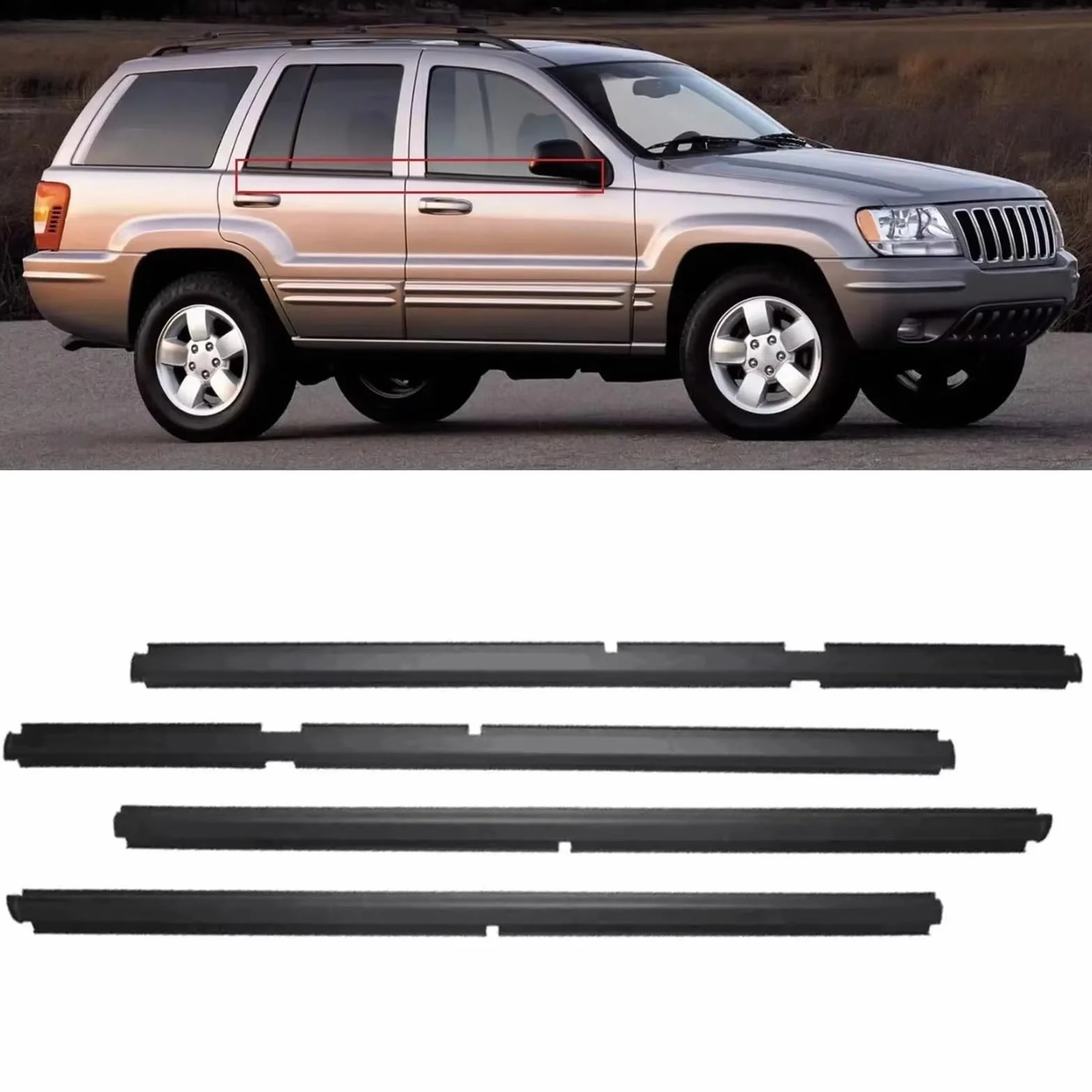 Taśma uszczelniająca do okien Jeep Grand Cherokee II WJ WG 1998-2005 4szt. Uszczelki przednie i tylne