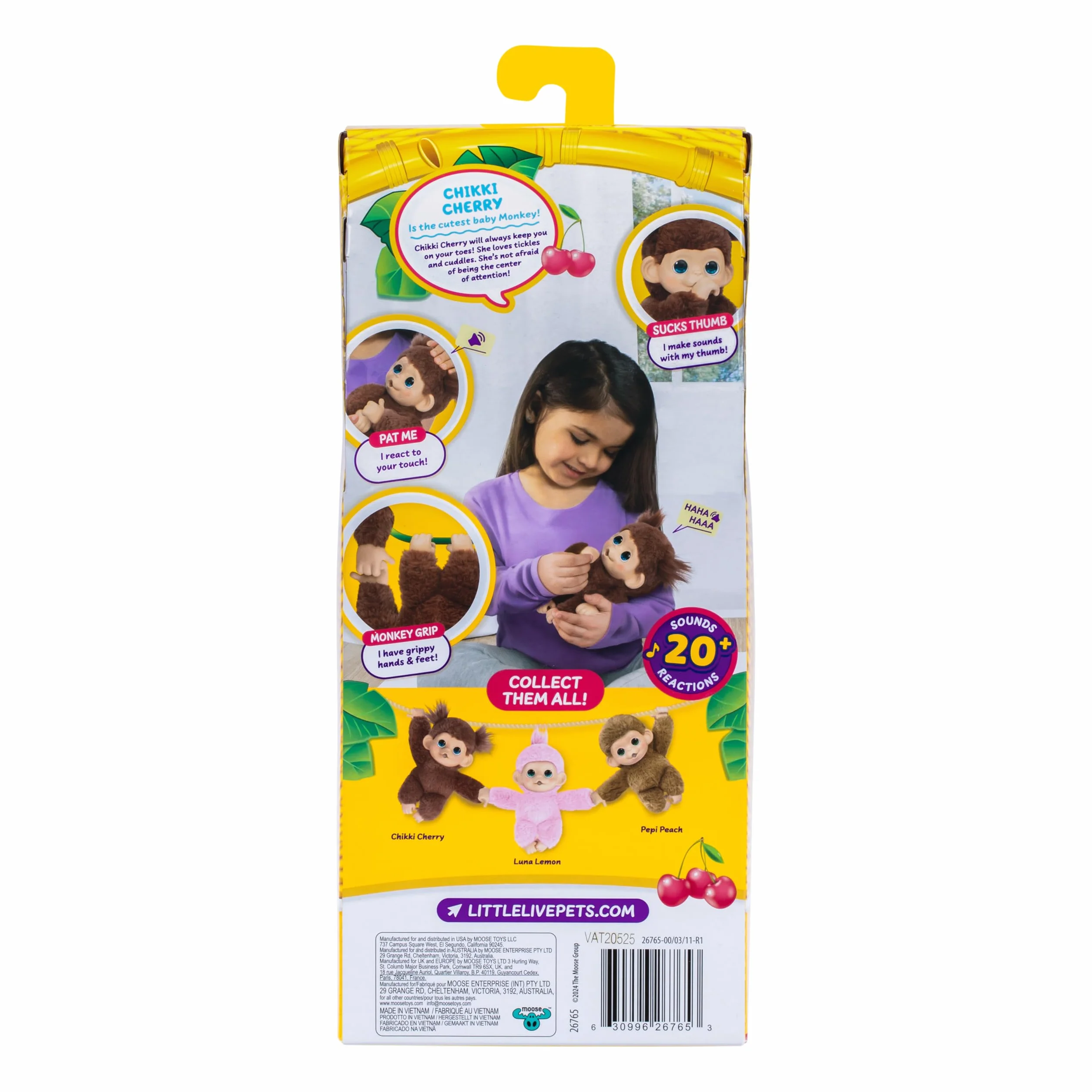 Little Live Pets Baby Monkey Minis – Chikki Cherry. Interaktywna zabawka dla zwierząt domowych. Ponad 20 dźwięków i reakcji. Miękkie brązowe futro. 18,8 cm wysokości. Super realistyczny. Karmić