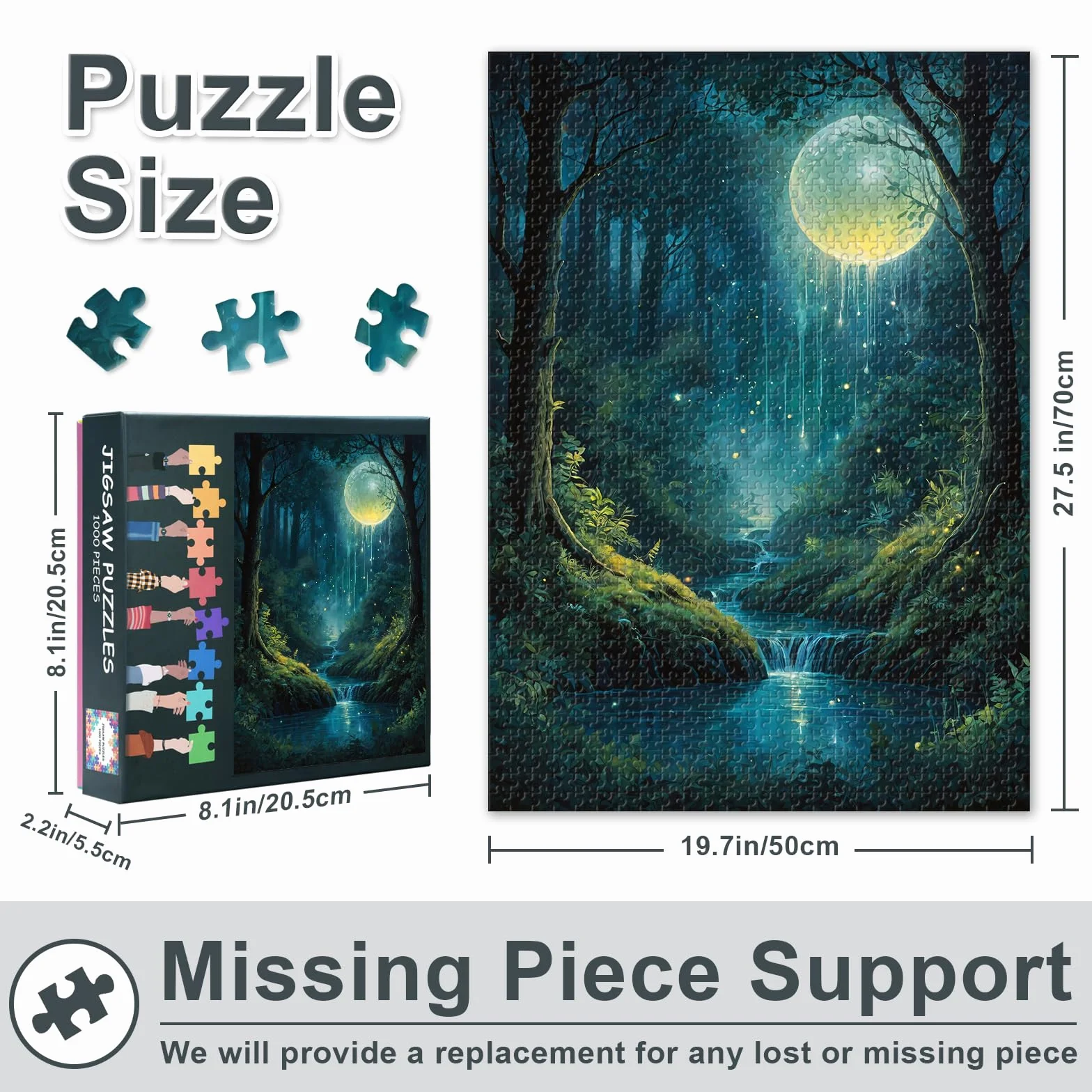 Puzzle z motywem księżyca, 1000 elementów dla dorosłych – Fantasy Forest Puzzle (70 x 50 cm), wyrafinowane puzzle krajobrazowe dla dorosłych, gra rodzinna dla mężczyzn i kobiet (akcesoria do domu)