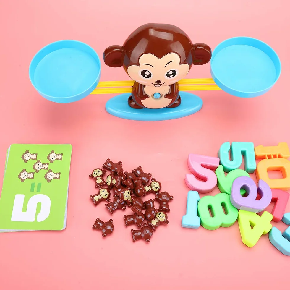 Balance Math Spielzeug für Kinder, Monkey Balance Brettspiel Math Number Cards Blocks Lernspielzeug Set Kinder Baby Counting Lernspielzeug(Braun)