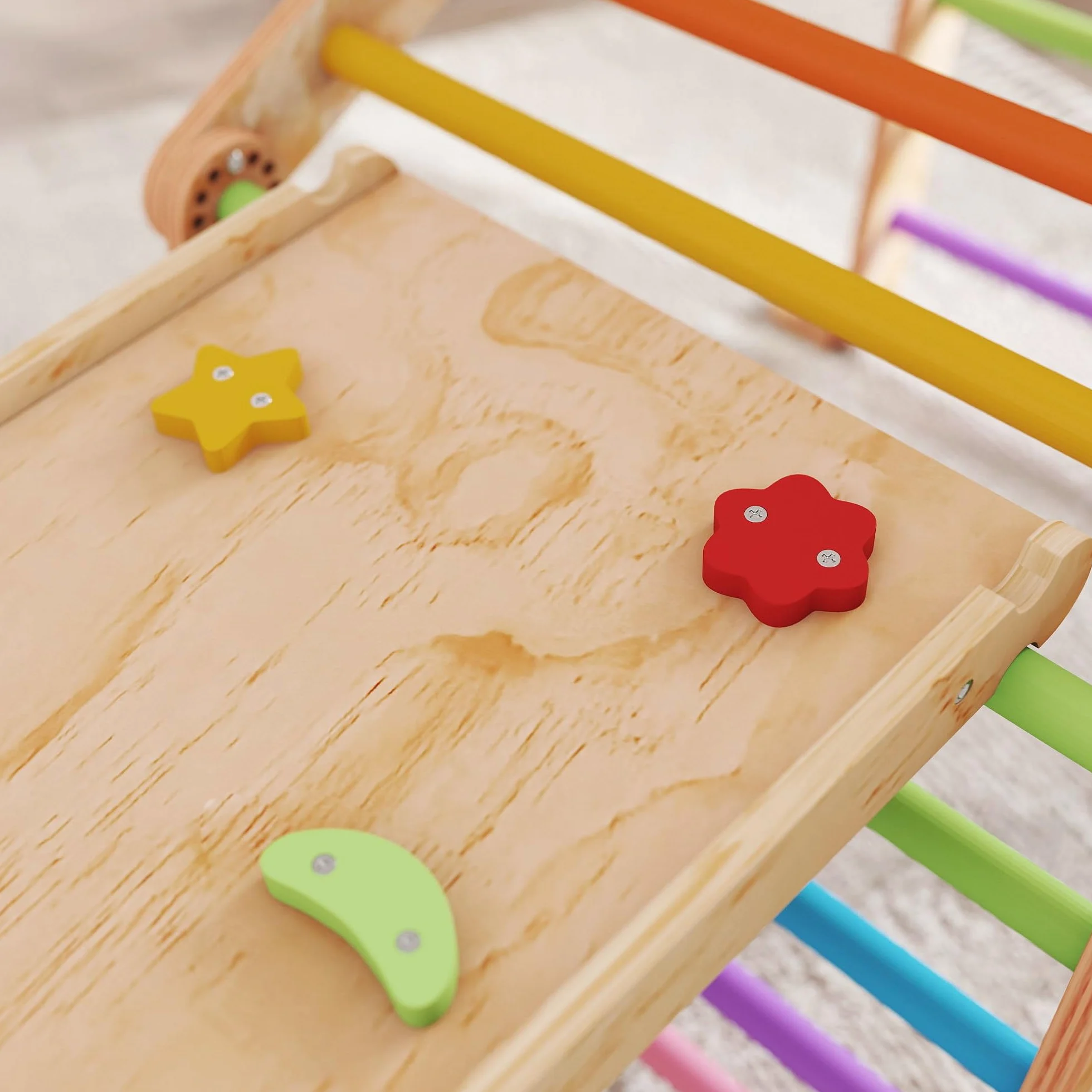 AIYAPLAY Climbing Frame for Toddlers Indoor Climbing Frame, 9 in 1 Wooden Baby Indoor Playground with Ramp, Slide, Arch, Ladder, Blackboard, Play Jungle Gym Climber for Kids 1.5-4 Years Old