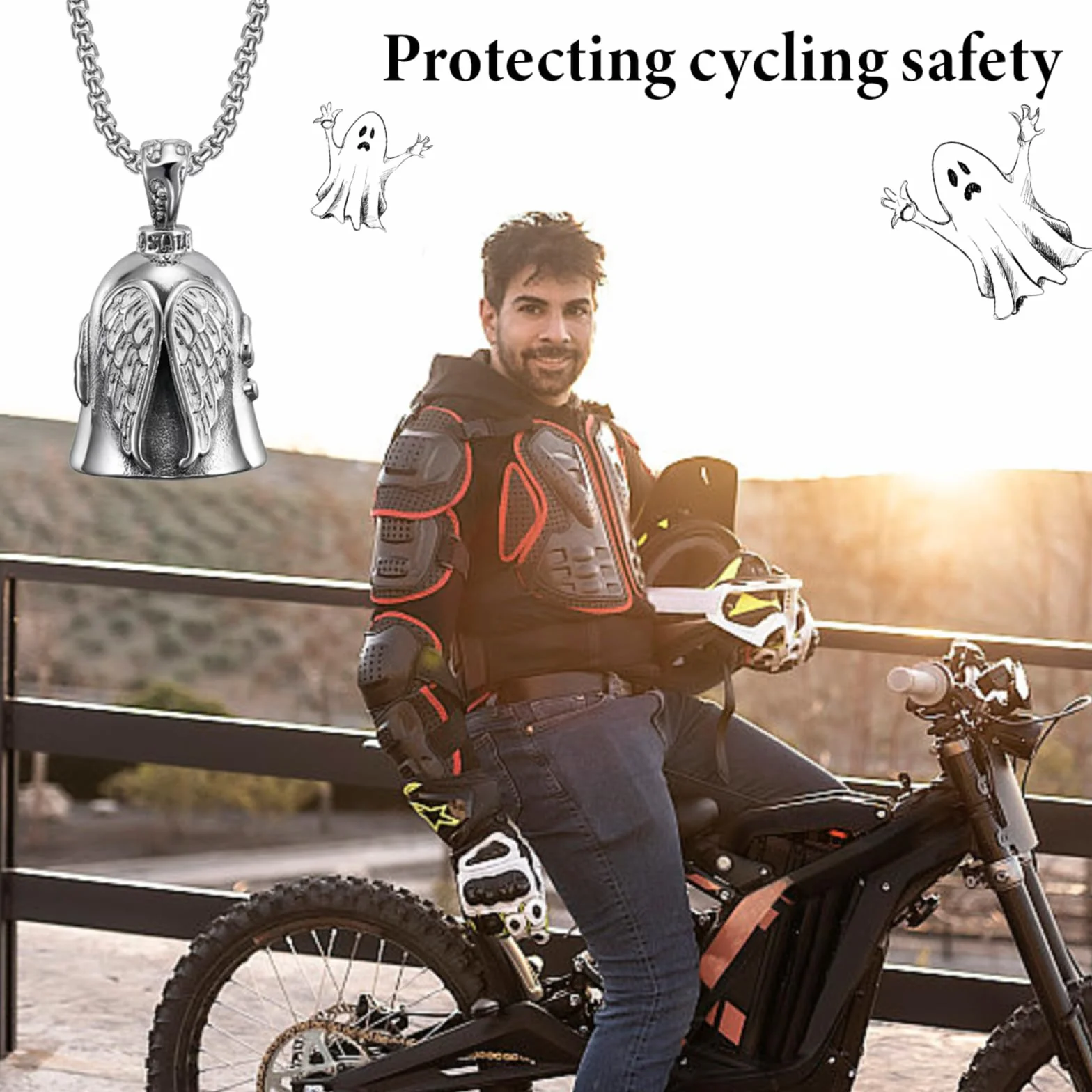 Dzwonek do jazdy na motocyklu, 3 szt., ze stali nierdzewnej, z łańcuszkiem, dla motocyklistów, męża, zawieszki na szczęście (srebrny)