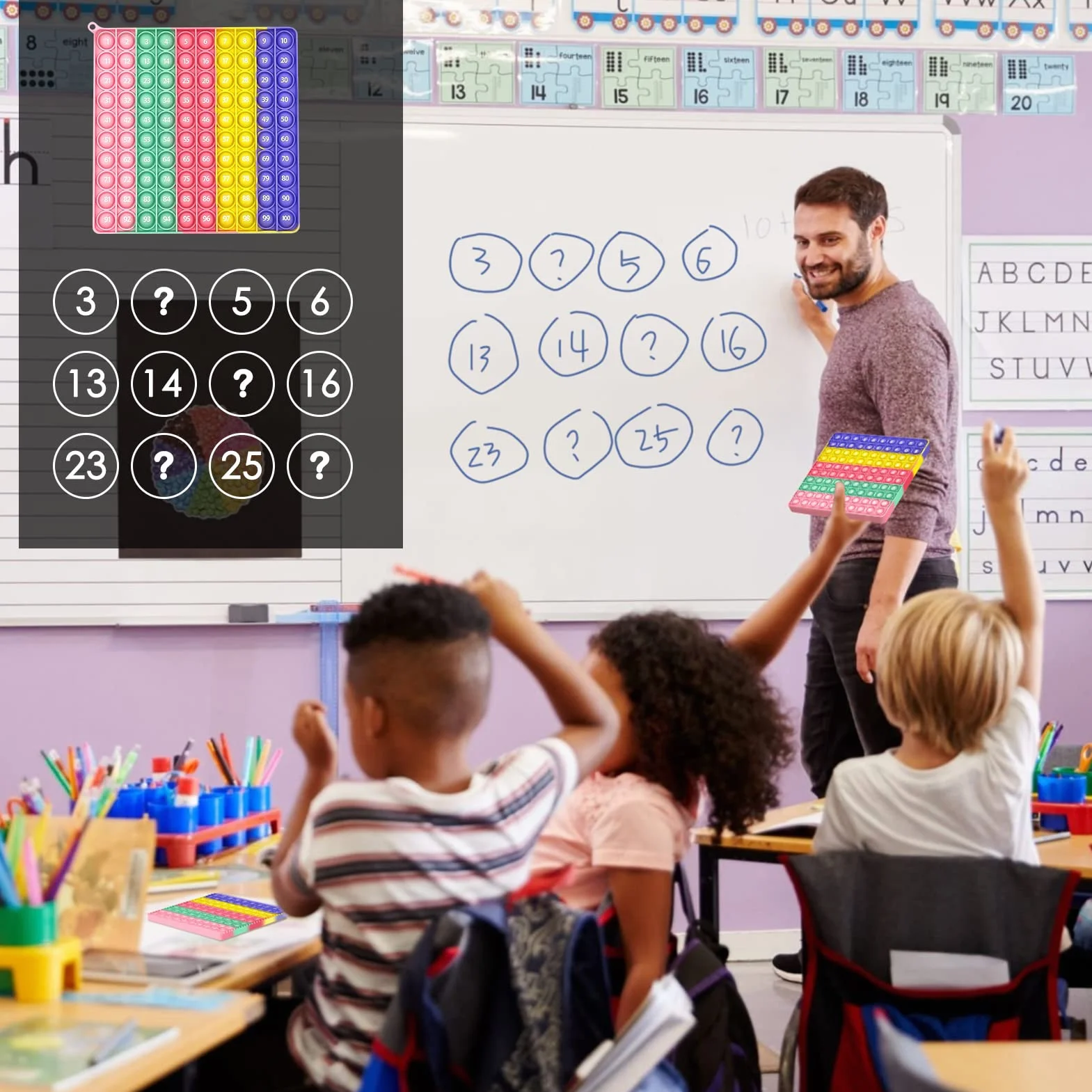 BOOWEN Pop It Fidget Zabawka Gigantyczna Push Bubble Poppit Silikonowe czujniki antystresowe Pękające bąbelki Edukacyjna zabawka matematyczna dla dzieci i dorosłych