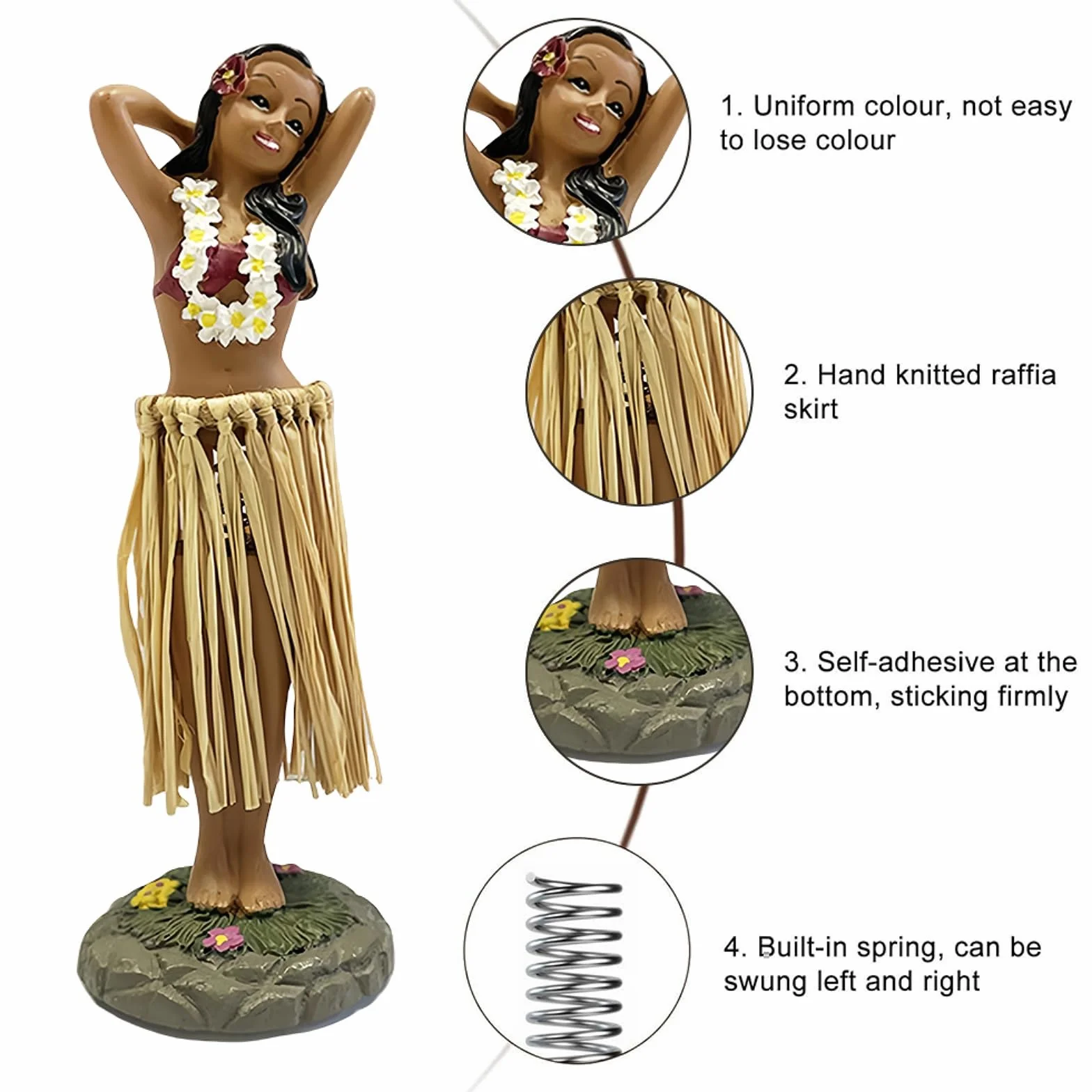 Hawaje Dashboard Hula Doll, realistyczna figurka z żywicy poliestrowej do deski rozdzielczej samochodu, Hawaje Hula Girl Posing, lalka na stół do domu/biura, bar na