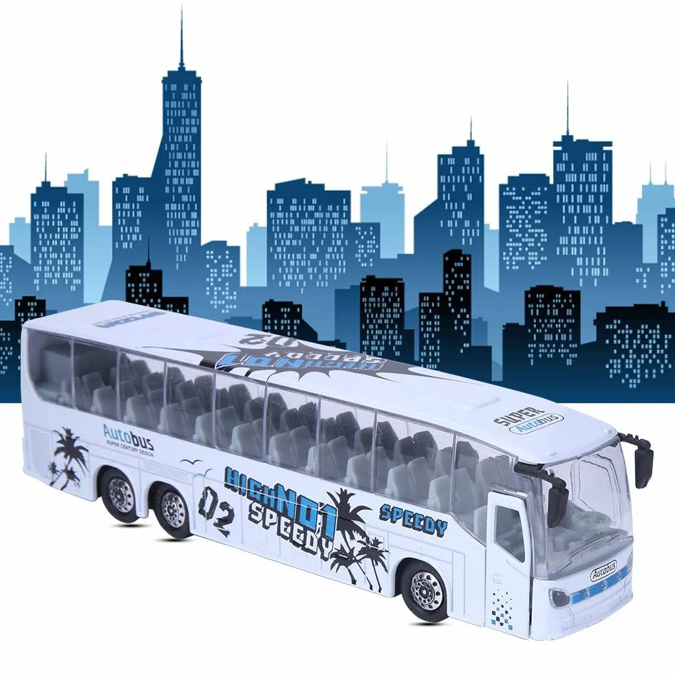 Symulacja 1:50 Model autobusu tranzytowego, model autobusu Zabawka Stop Wycofana zabawka autobusowa ze światłem i muzyką dla dzieci (biały)