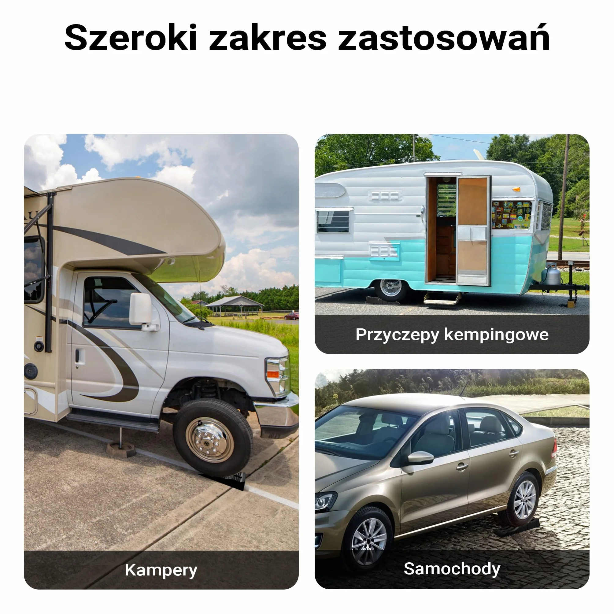 XPOtool Kliny pod koła przyczepy kempingowej 2 szt. do 3,5 t, z antypoślizgowego tworzywa HDPE, rampy poziomujące 3-stopniowe z torbą
