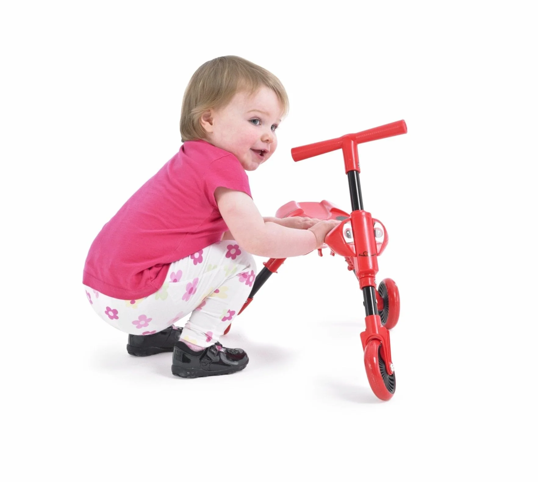 Scuttlebug 3-kołowy składany trójkołowy trójkołowy dla 1-3 lat, Beetle Trike, Kierownica Anteny, Rozwijaj równowagę malucha i umiejętności motoryczne, bez zadrapań powierzchniowych, czerwony, czarny, W33cmxD60cmxH43cm