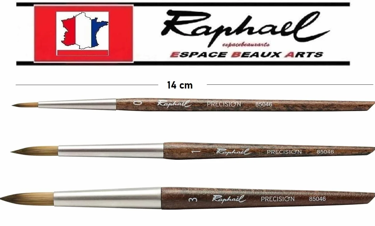 Raphael SERIE 85046. Mini pędzel do akwareli podróżnych. Imitacja kuny. Pędzel precyzyjny .NO° 0. 1. 3( Raphael Francja)