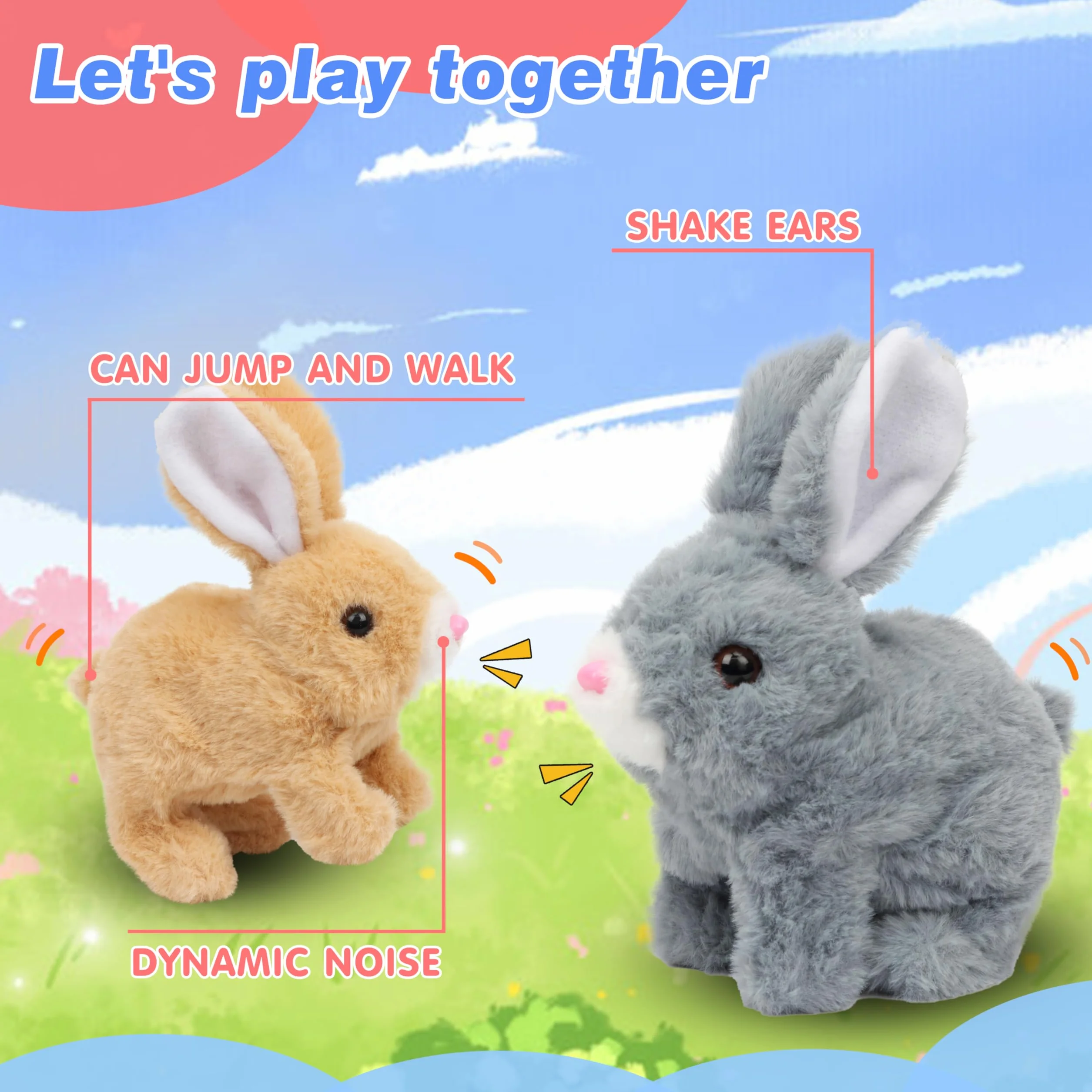 Hopearl Hopping Rabbit Interaktywna Elektroniczna Pluszowa Zabawka Królik z Dźwiękami i Ruchami Animowane Chodzenie Poruszające Się Uszy Drgający Nos Prezenty Dla Małych Dzieci Urodziny, Szary, 18 cm