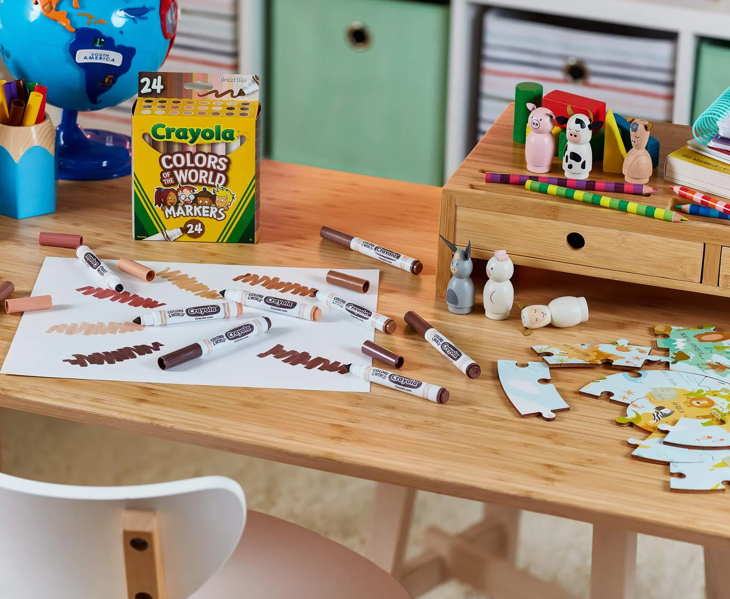 CRAYOLA Kolory świata, zmywalne markery, różne kolory (24 szt.) | kolory reprezentujące odcienie skóry z całego świata, idealne dla dzieci w wieku od 3 lat