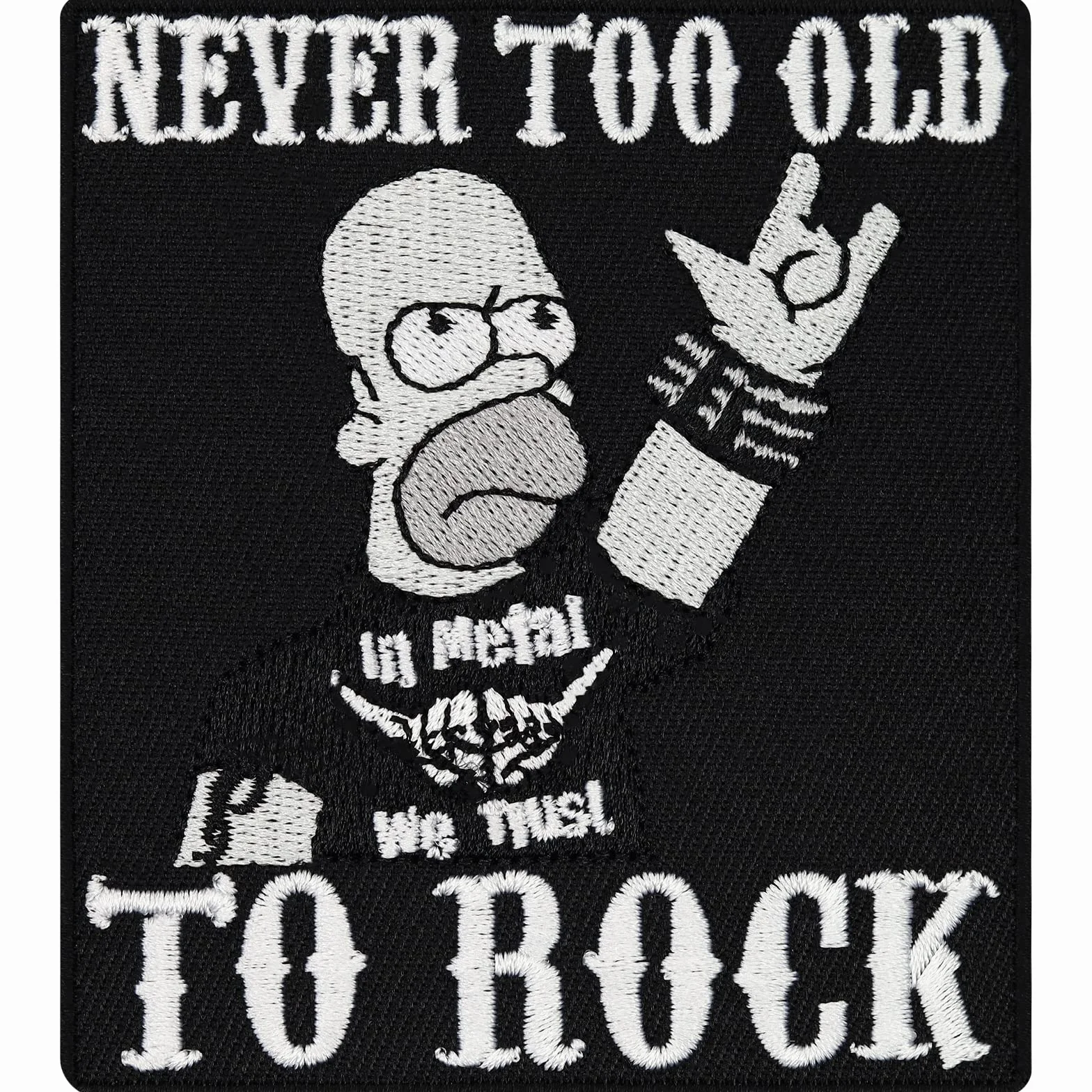 Patch es naszywka do Heavy Metal & Biker Rockabilly Never to Old to Rock Rocker naprasowanka Materiał Znaczek DIY Naprasowanie Naklejka Aplikacja Jeans Odzież Homer Simpson Iron on Patch 90 x 80