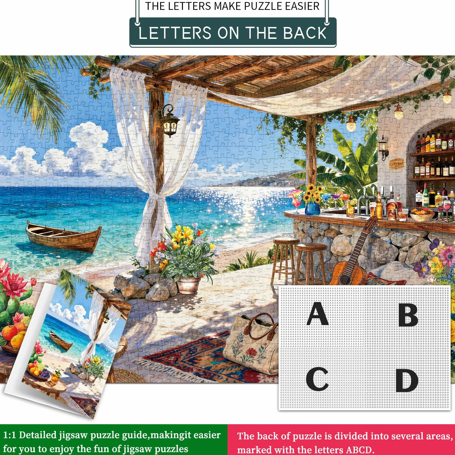 Puzzle 1000 elementów dla dorosłych i dzieci, Impossible Game, prezent z puzzlami, sprytne zagadki, kolorowe puzzle z motywem baru na wyspie